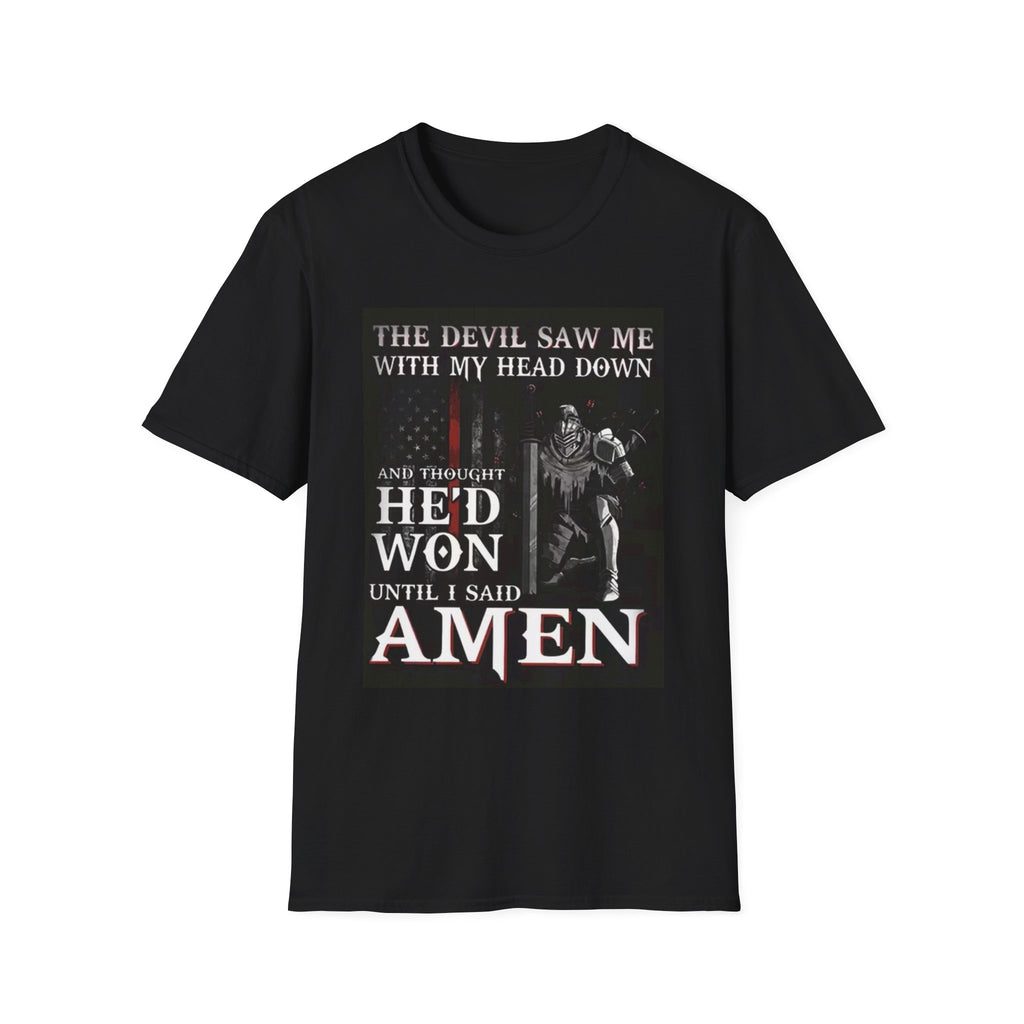 Christian Prayer T-Shirt — “The Devil Saw Me…He’d Won Until I Said Amen” Inspirational Tee