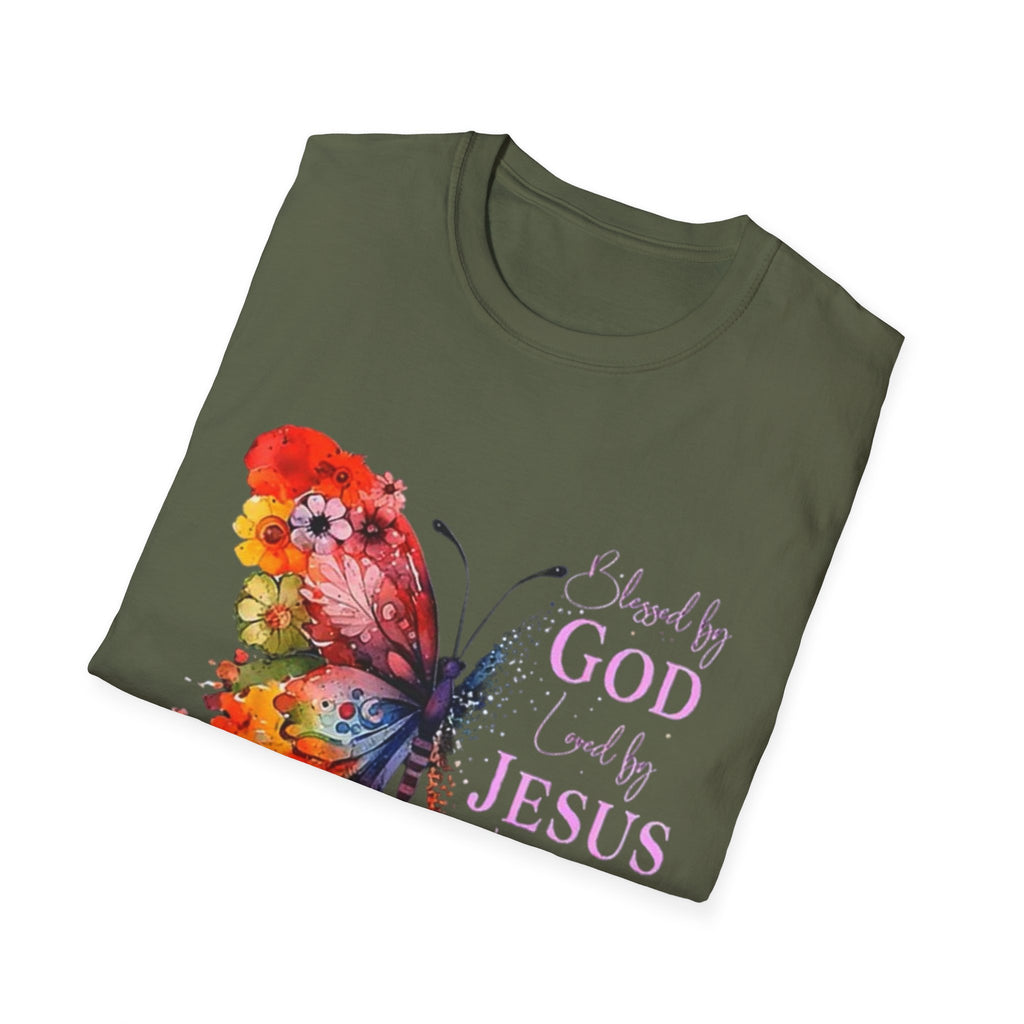Butterfly Faith T-Shirt — 'Saved by God, Loved by Jesus & Led by the Spirit' Christian Tee