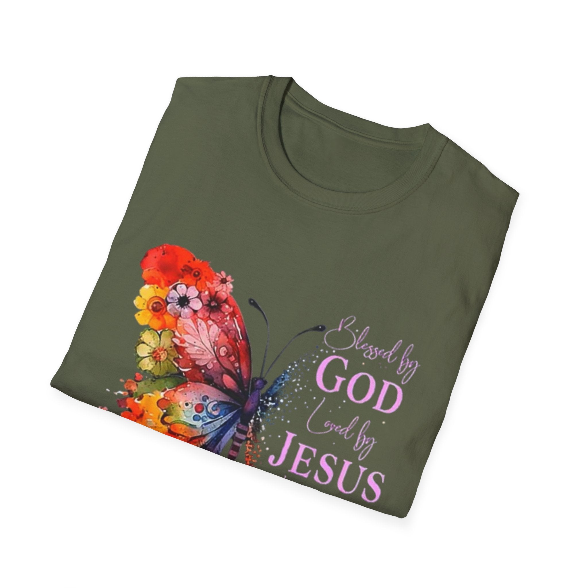 Butterfly Faith T-Shirt — 'Saved by God, Loved by Jesus & Led by the Spirit' Christian Tee