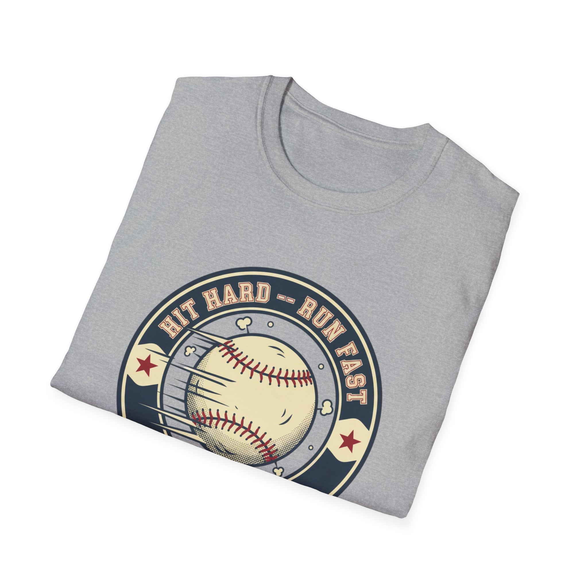 Baseball Tee — “Hit Hard • Run Fast • Turn Left” Vintage Softball Graphic Shirt