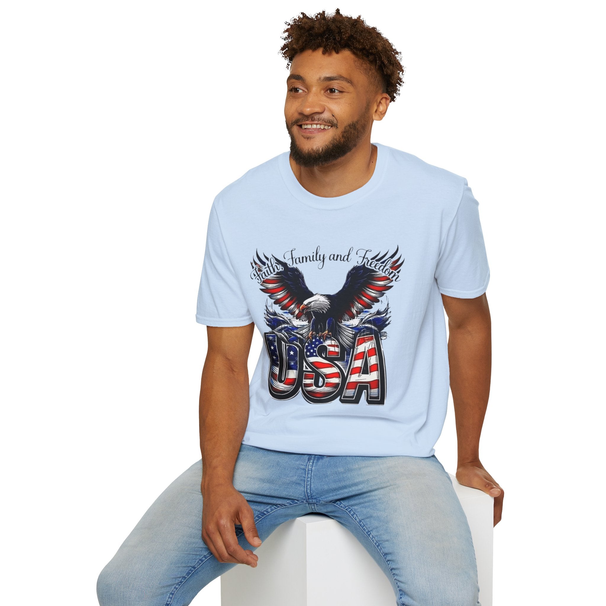 USA Eagle T-Shirt — Patriotic Bald Eagle with American Flag Text