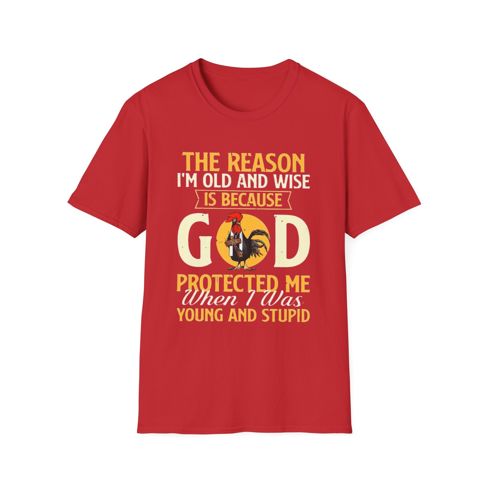 T-Shirt — "The Reason I’m Old and Wise Is Because God Protected Me When I Was Young and Stupid" Christian Faith Tee