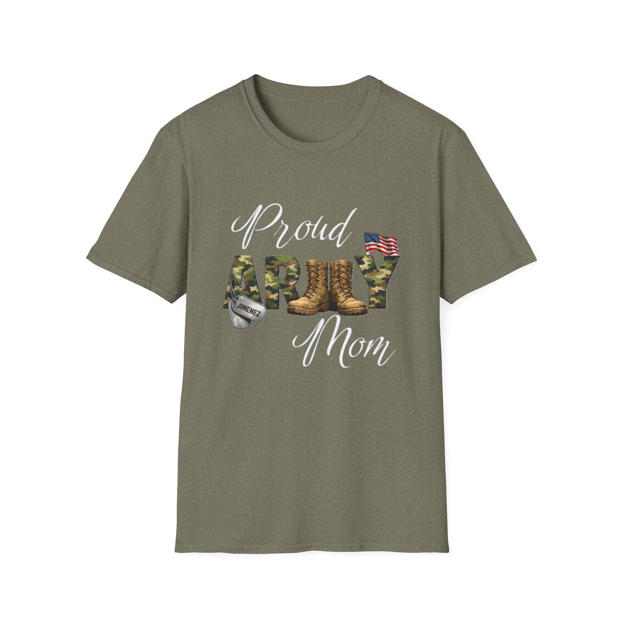 Proud Army Mom T-Shirt — Military Camouflage Boots & Flag Design