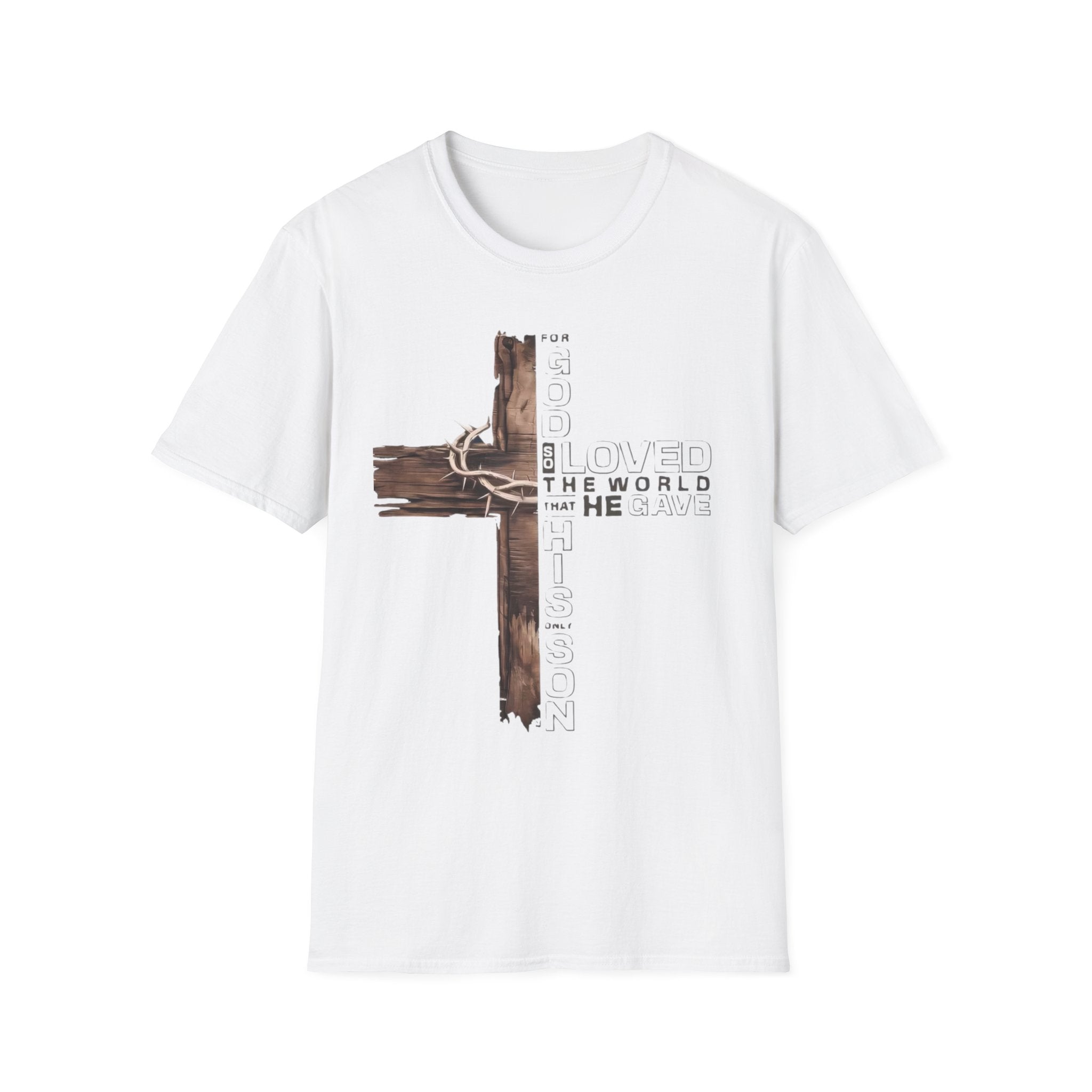 Christian Cross T-Shirt — "He Loved The World" Faith Graphic Tee