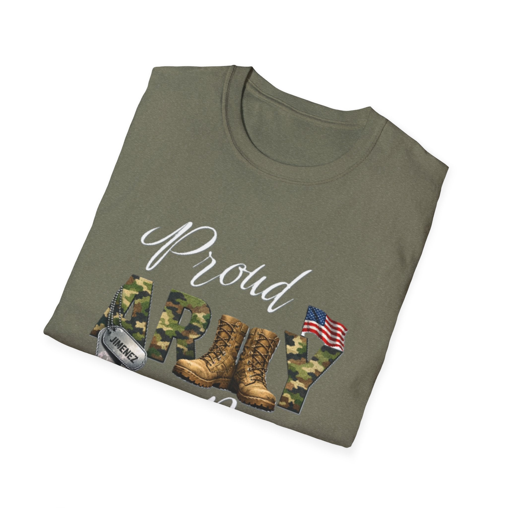 Proud Army Mom T-Shirt — Military Camouflage Boots & Flag Design
