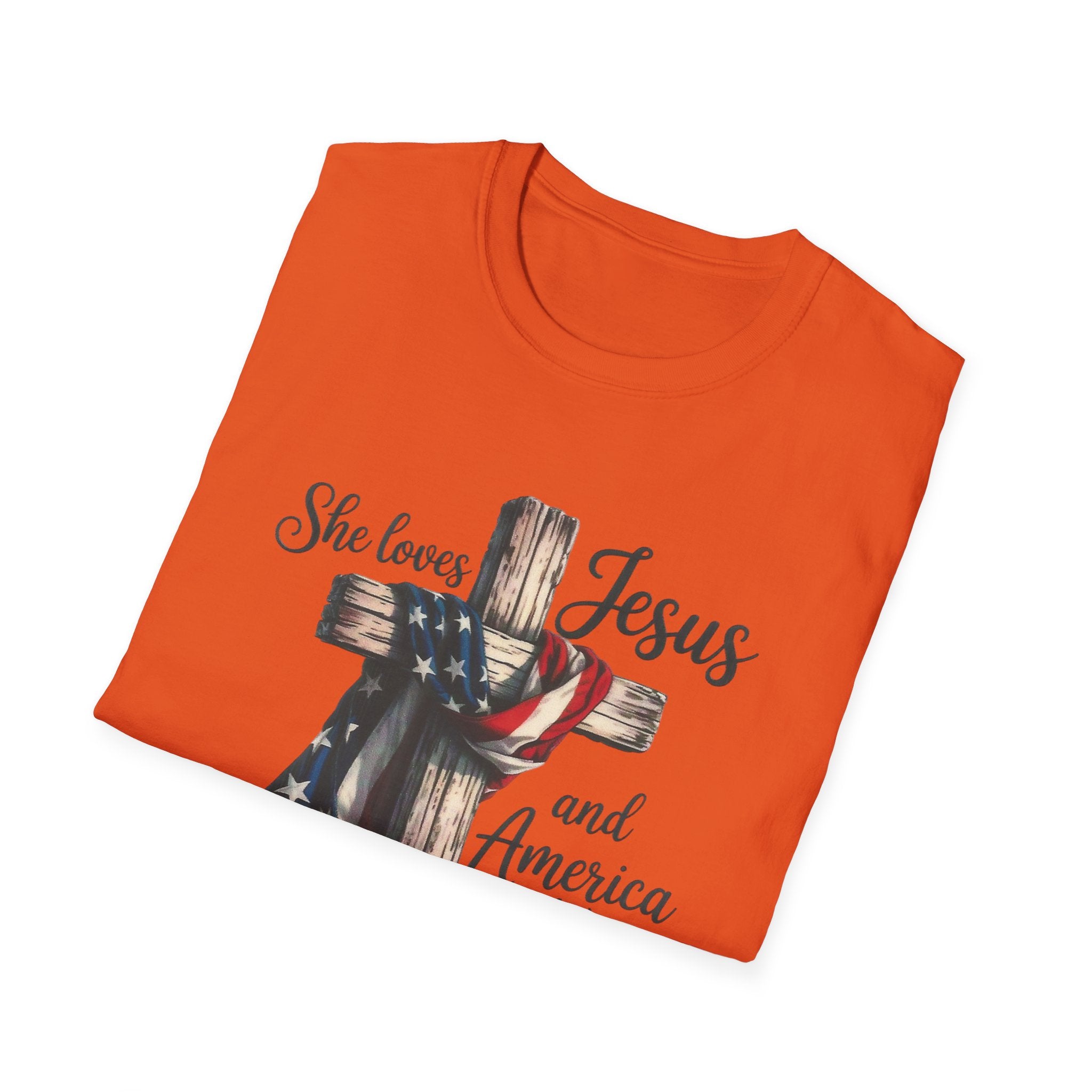 Jesus and America T-Shirt - 'She Loves Jesus and America Too' Patriotic Christian Tee