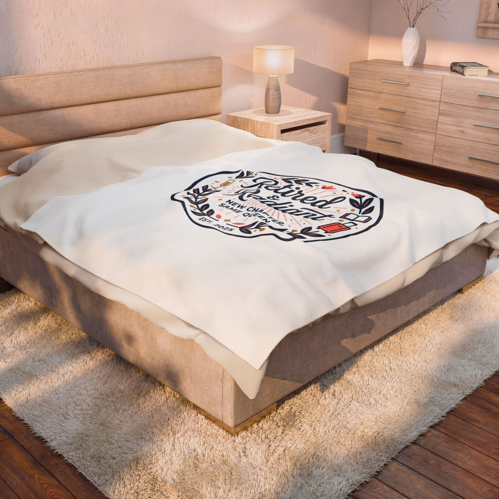 Retired & Radiant Velveteen Plush Blanket | retirement gifts, personalized retirement gifts