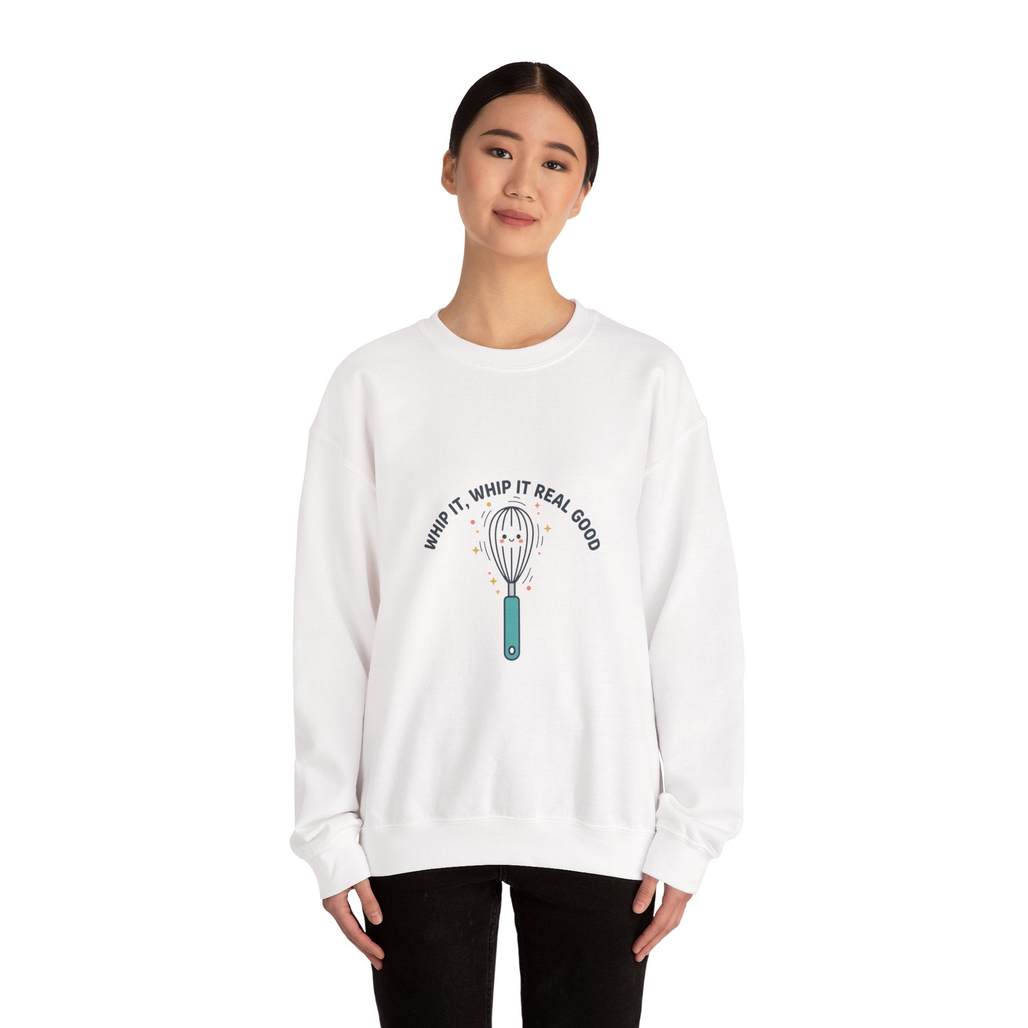 Whip It Whip It Real Good Crewneck Sweatshirt | kitchen pun, cooking humor
