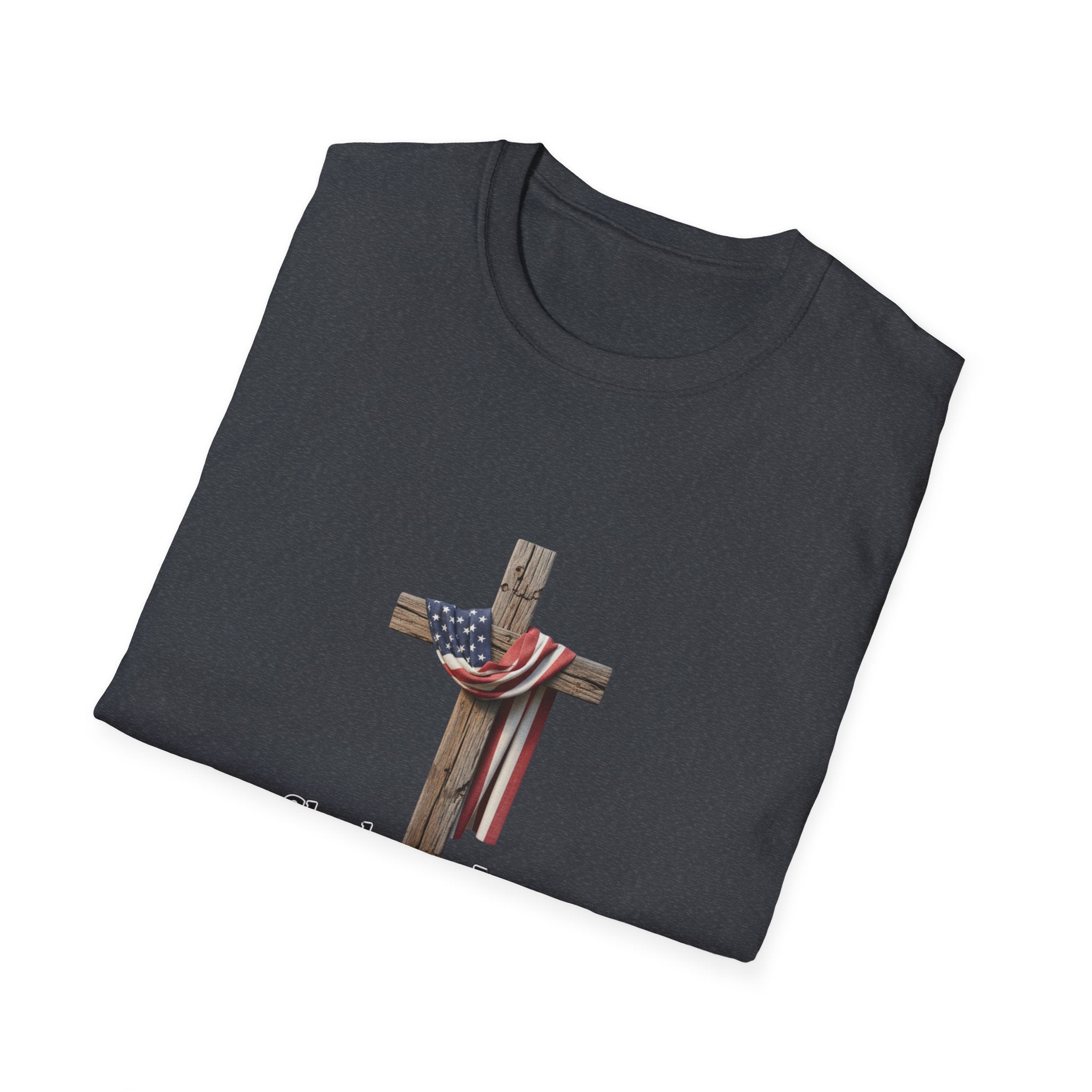 Christian Patriotic T-Shirt - "She loves Jesus and America, too" Cross Design