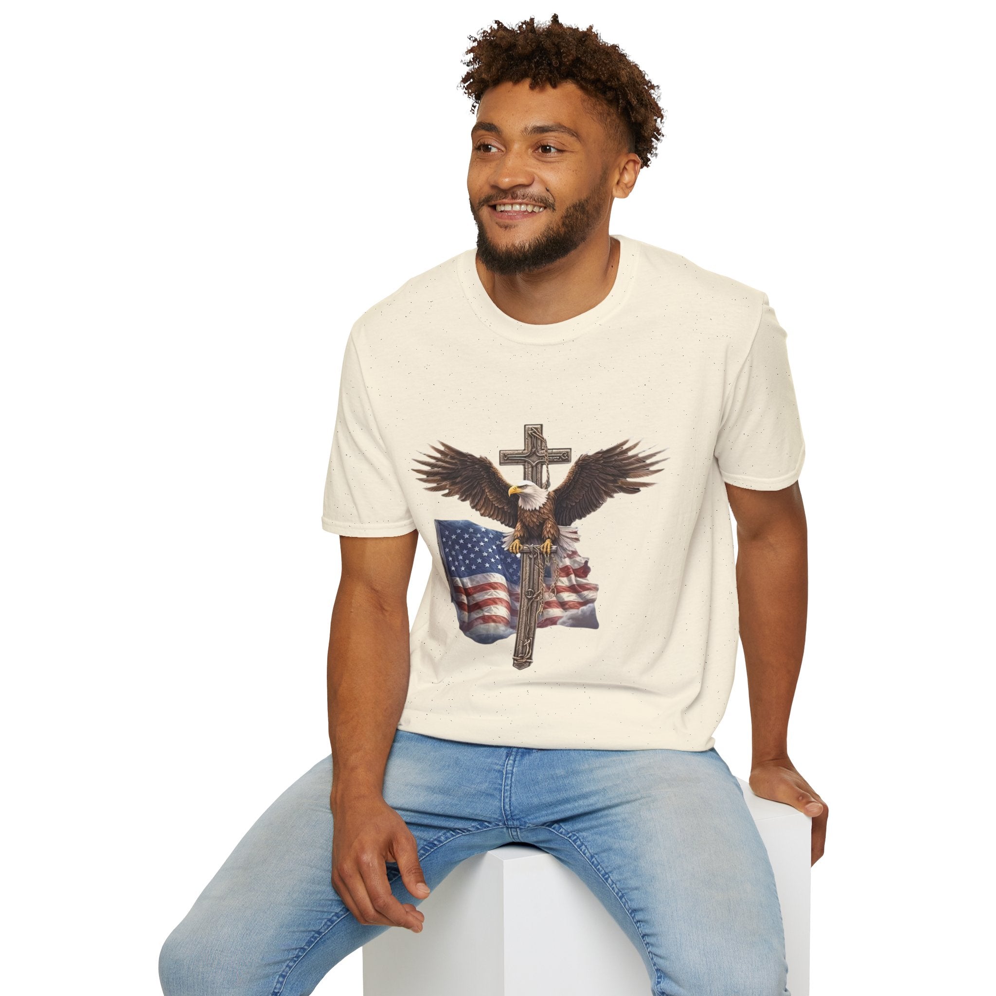 Patriotic Eagle Cross T-Shirt — American Flag Christian Tee