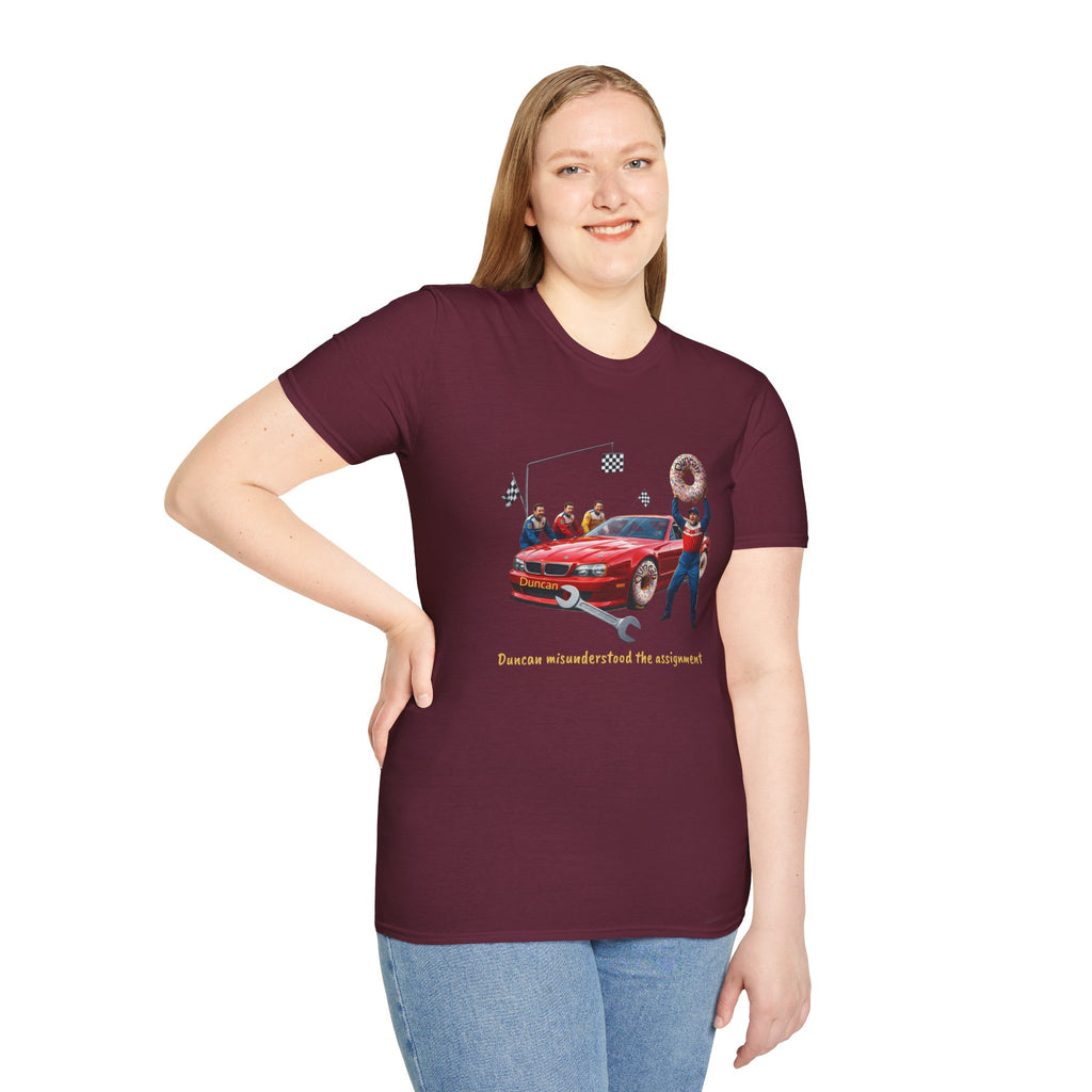 Duncan Misunderstood the Assignment Nascar T-Shirt | Funny Car Donut Racing Design