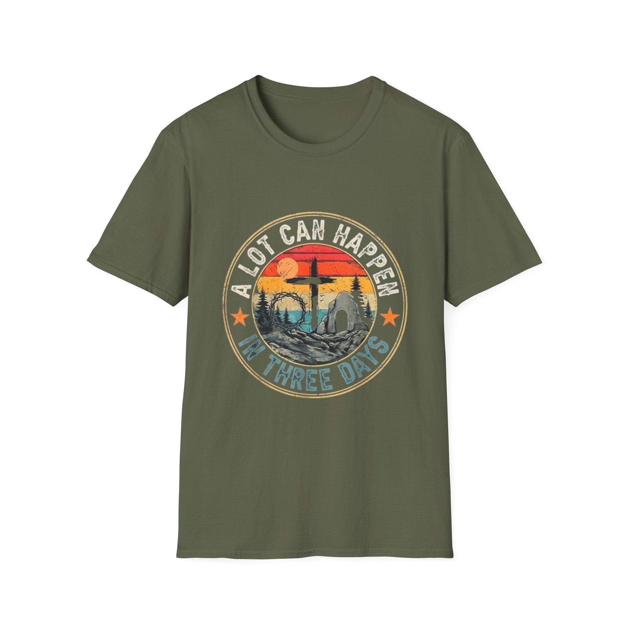 Christian T-Shirt — "A Lot Can Happen In Three Days" Vintage Resurrection Tee