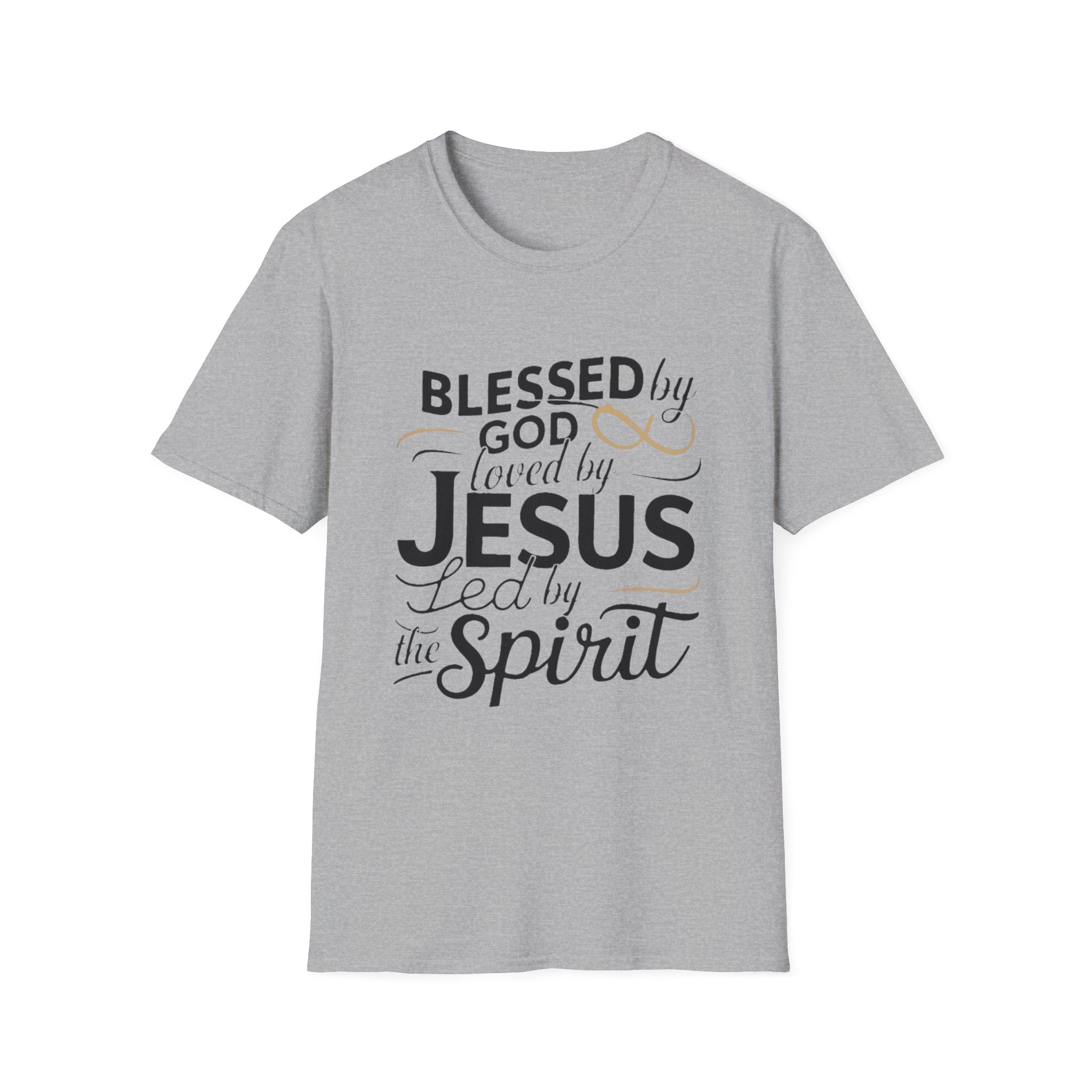 Jesus Blessed by God Faith T-Shirt — "Blessed by God, Loved by Jesus, Led by the Spirit" Christian Tee