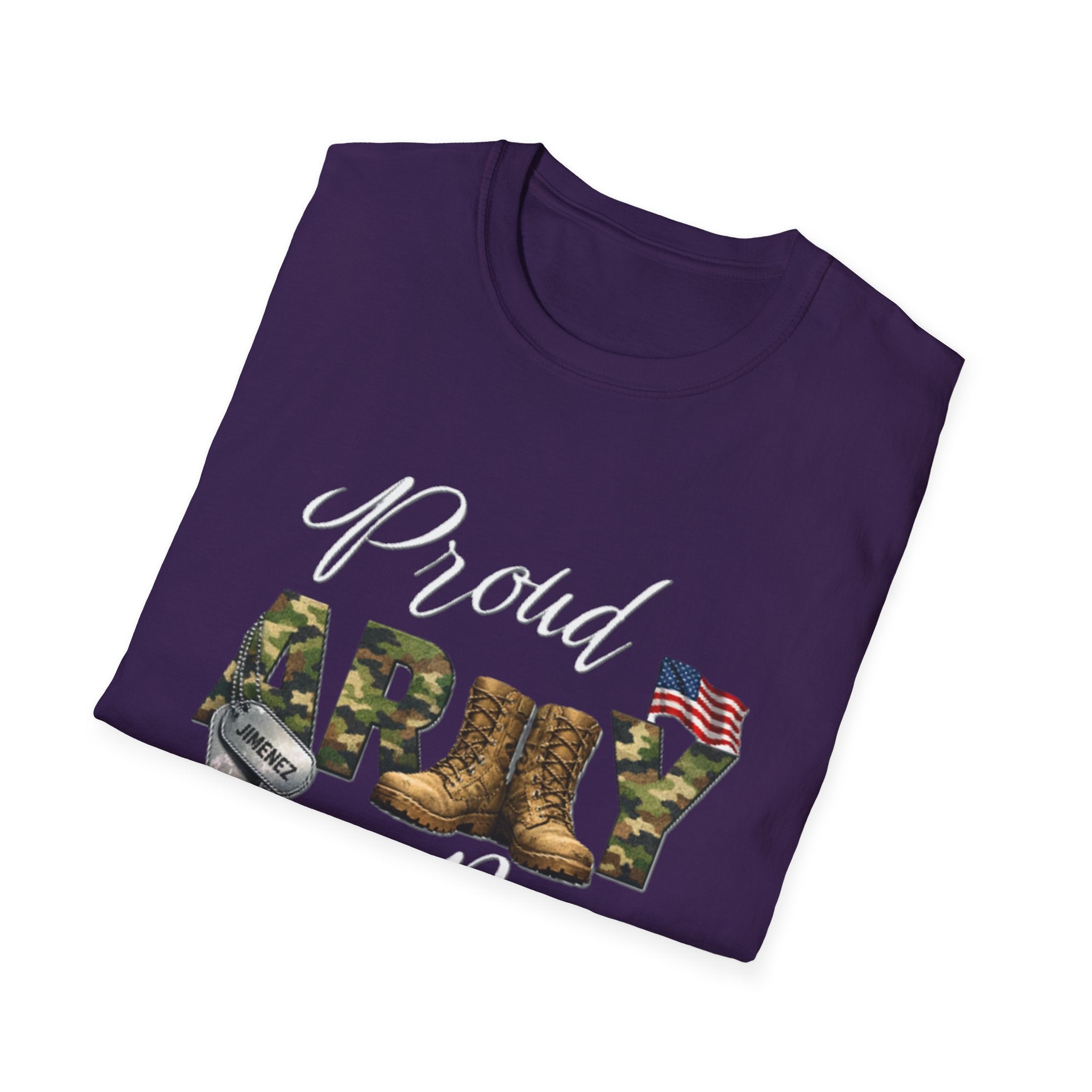 Proud Army Mom T-Shirt — Military Camouflage Boots & Flag Design
