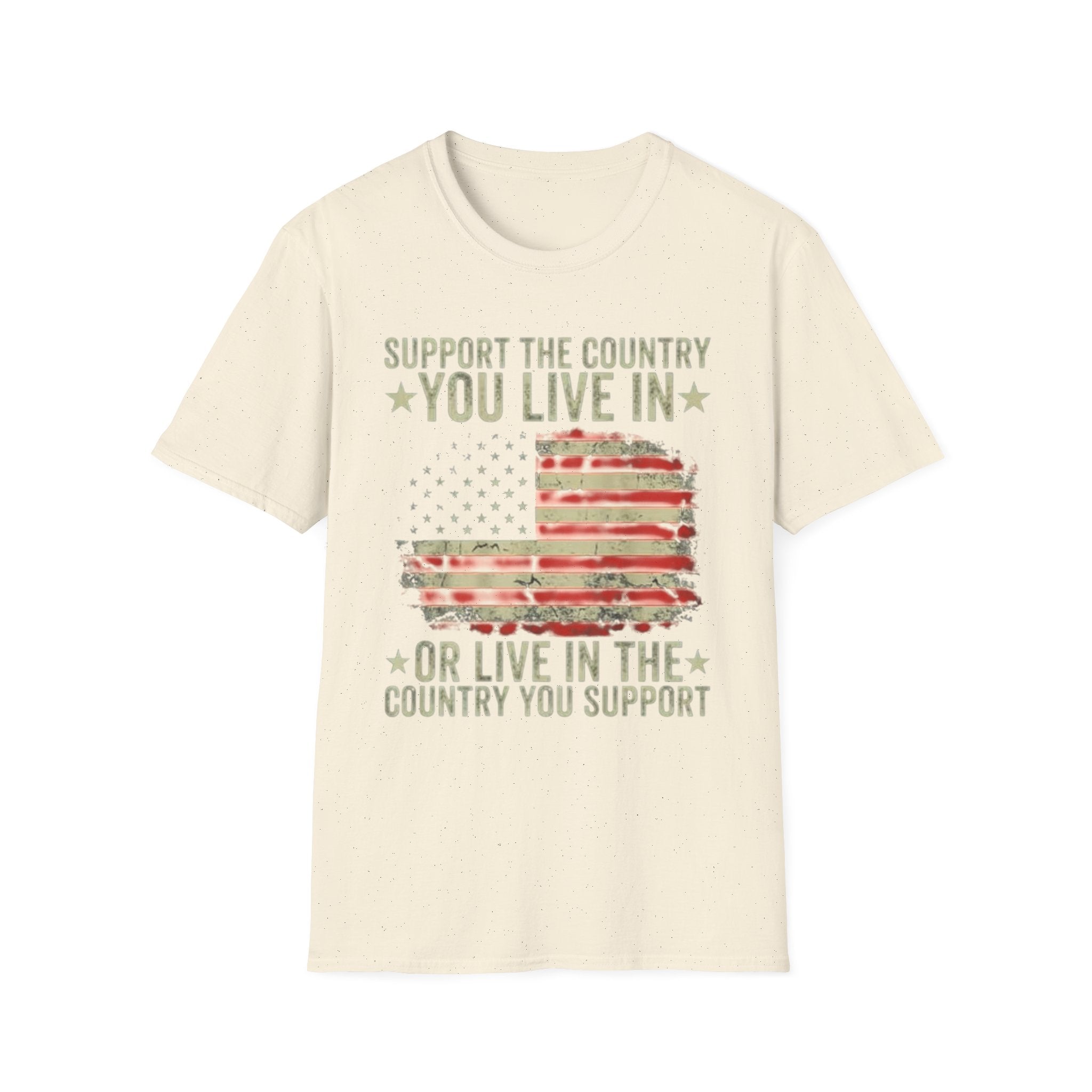Patriotic T-Shirt – "Support the Country You Live In or Live in the Country You Support" Vintage American Flag