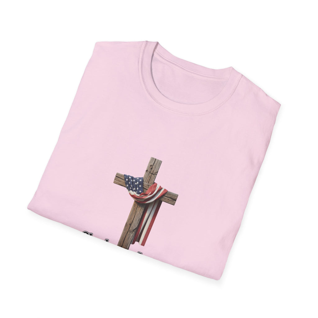 Christian Patriotic T-Shirt - "She loves Jesus and America, too" Cross Design