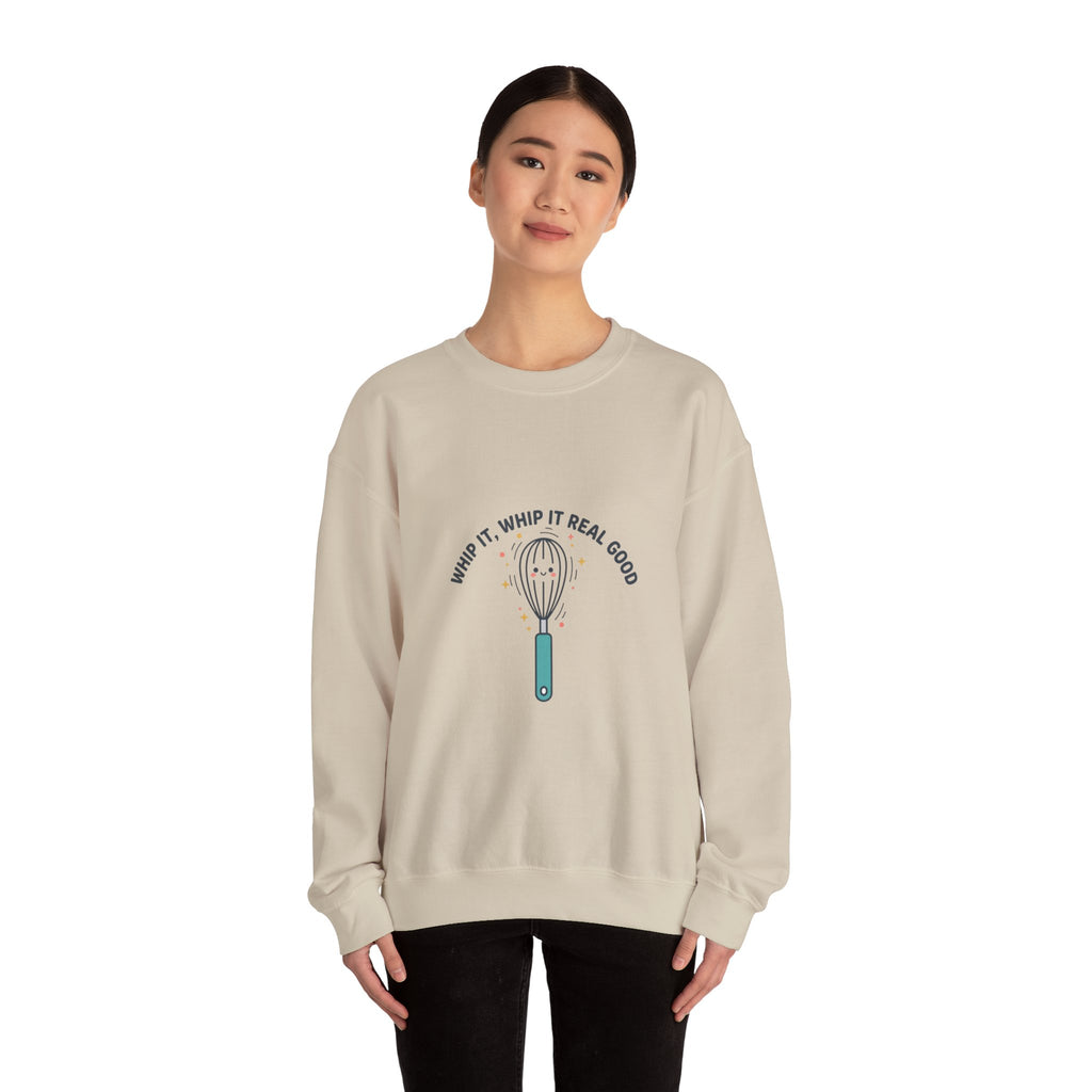 Whip It Whip It Real Good Crewneck Sweatshirt | kitchen pun, cooking humor