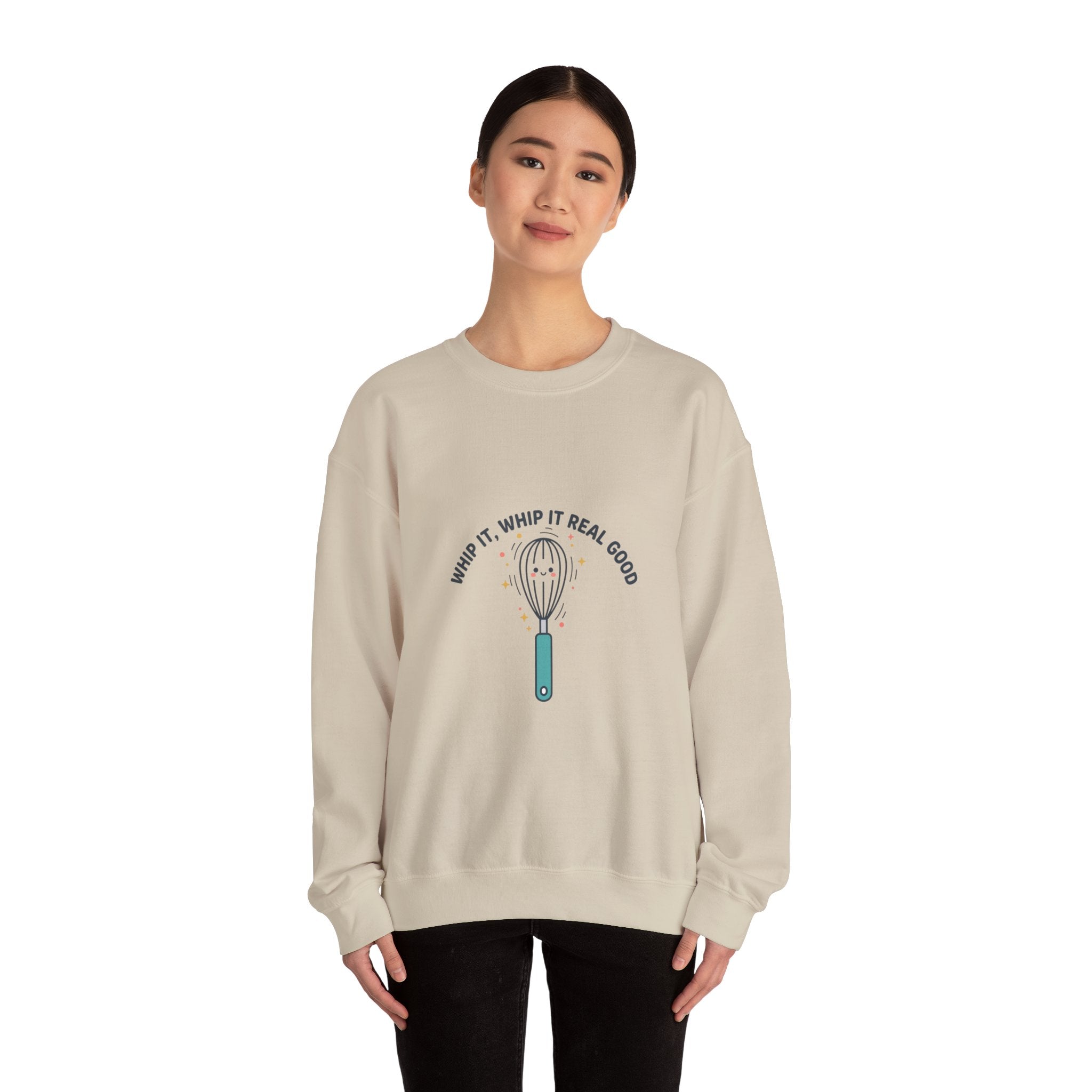 Whip It Whip It Real Good Crewneck Sweatshirt | kitchen pun, cooking humor