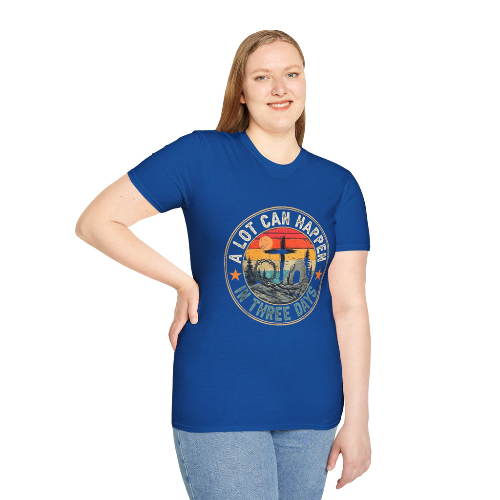 Christian T-Shirt — "A Lot Can Happen In Three Days" Vintage Resurrection Tee
