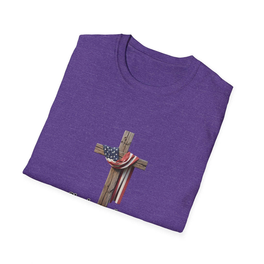 Christian Patriotic T-Shirt - "She loves Jesus and America, too" Cross Design