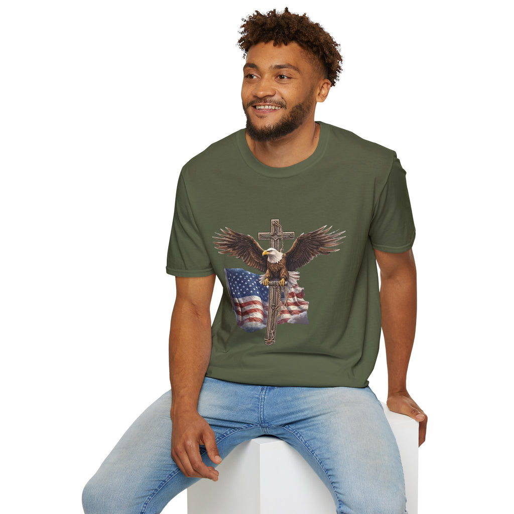 Patriotic Eagle Cross T-Shirt — American Flag Christian Tee