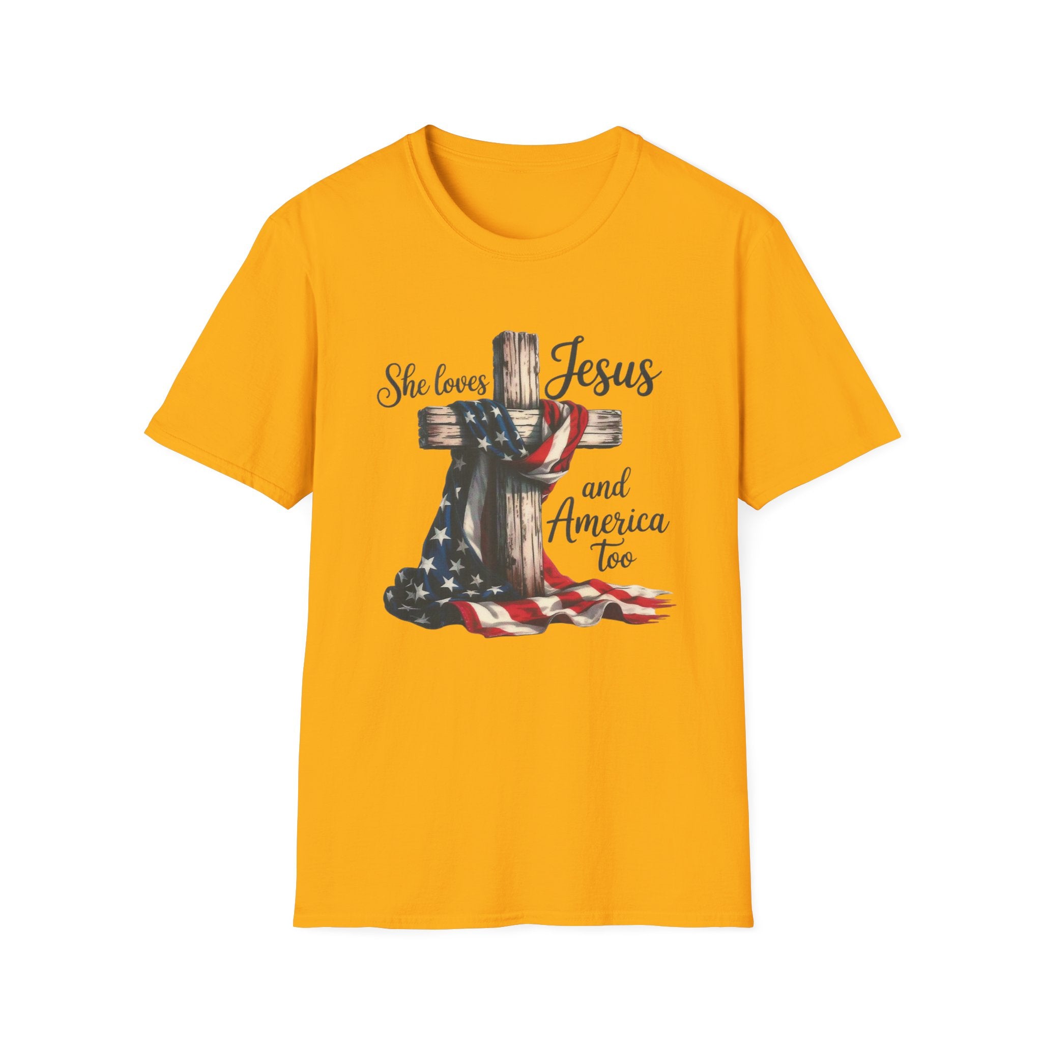 Jesus and America T-Shirt - 'She Loves Jesus and America Too' Patriotic Christian Tee