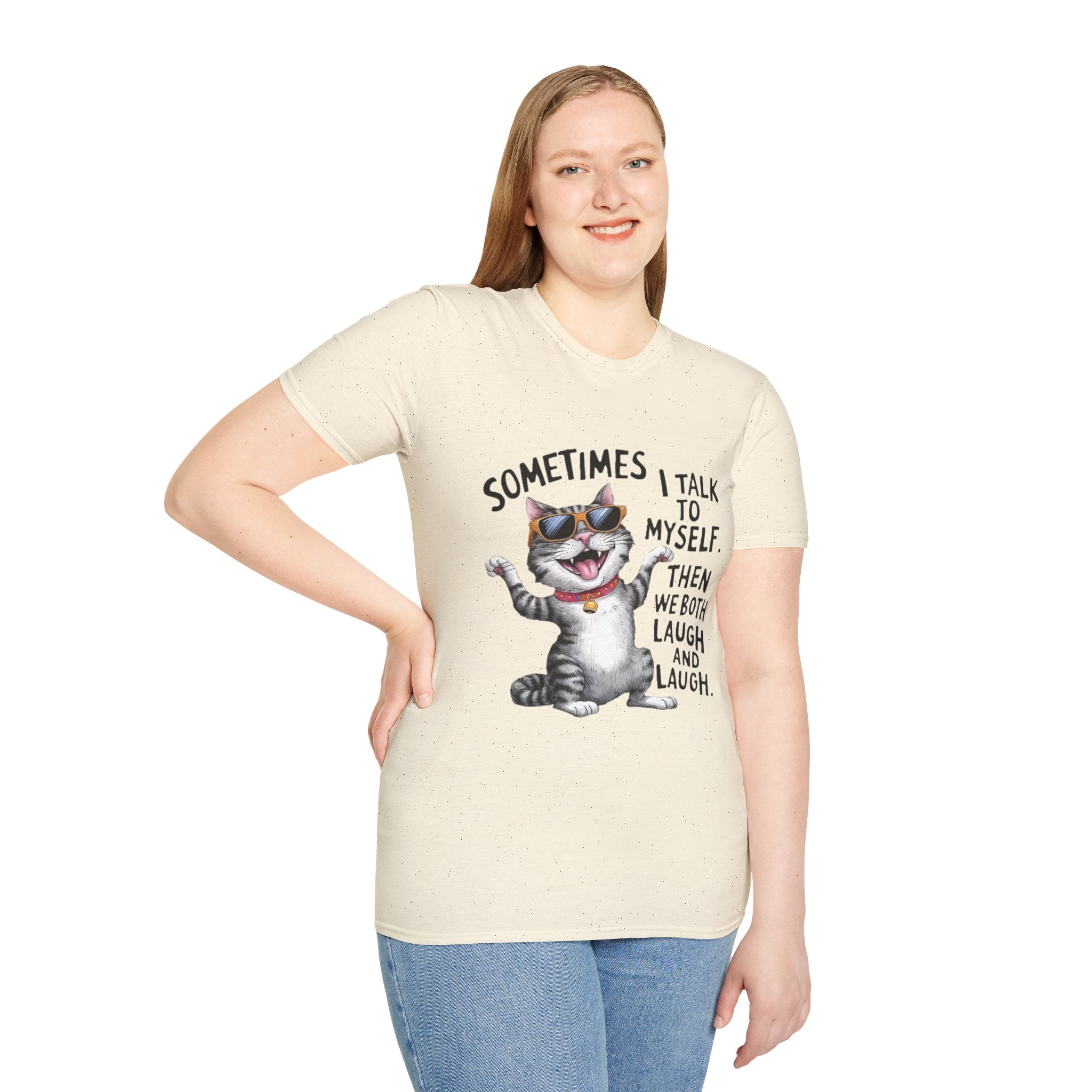 Funny Cat T-Shirt — "Sometimes I Talk To Myself, Then We Both Laugh" Graphic Tee