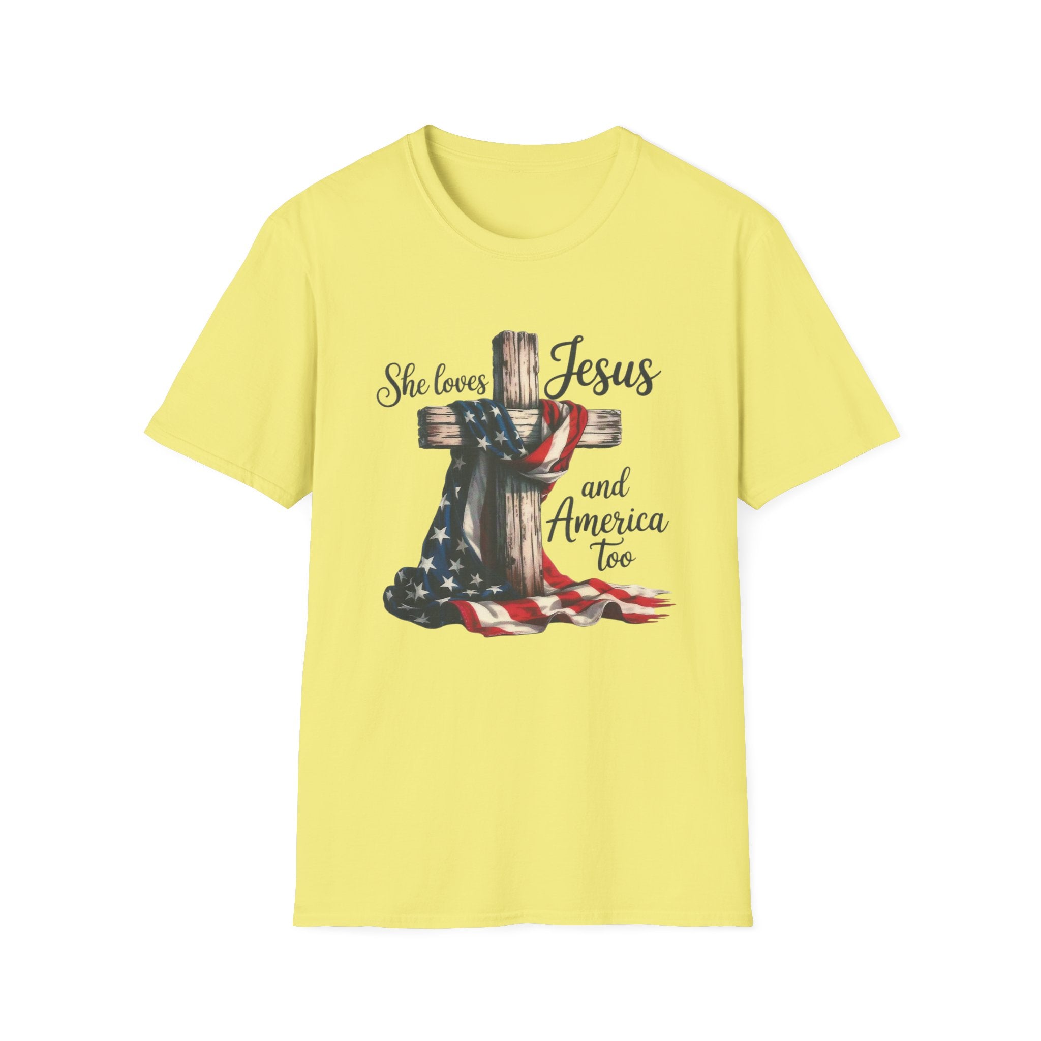 Jesus and America T-Shirt - 'She Loves Jesus and America Too' Patriotic Christian Tee