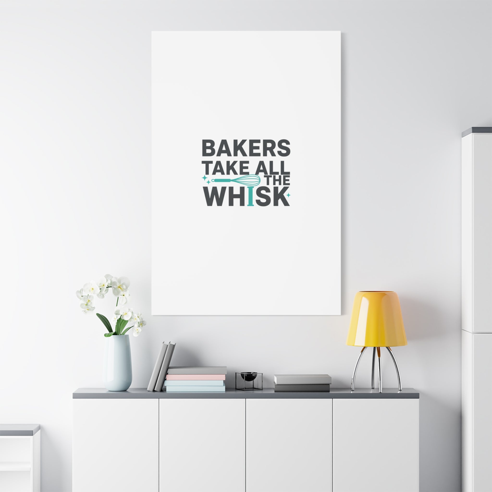 Bakers Take All The Whisk Canvas, Kitchen Pun Minimalism, cooking humor wall art