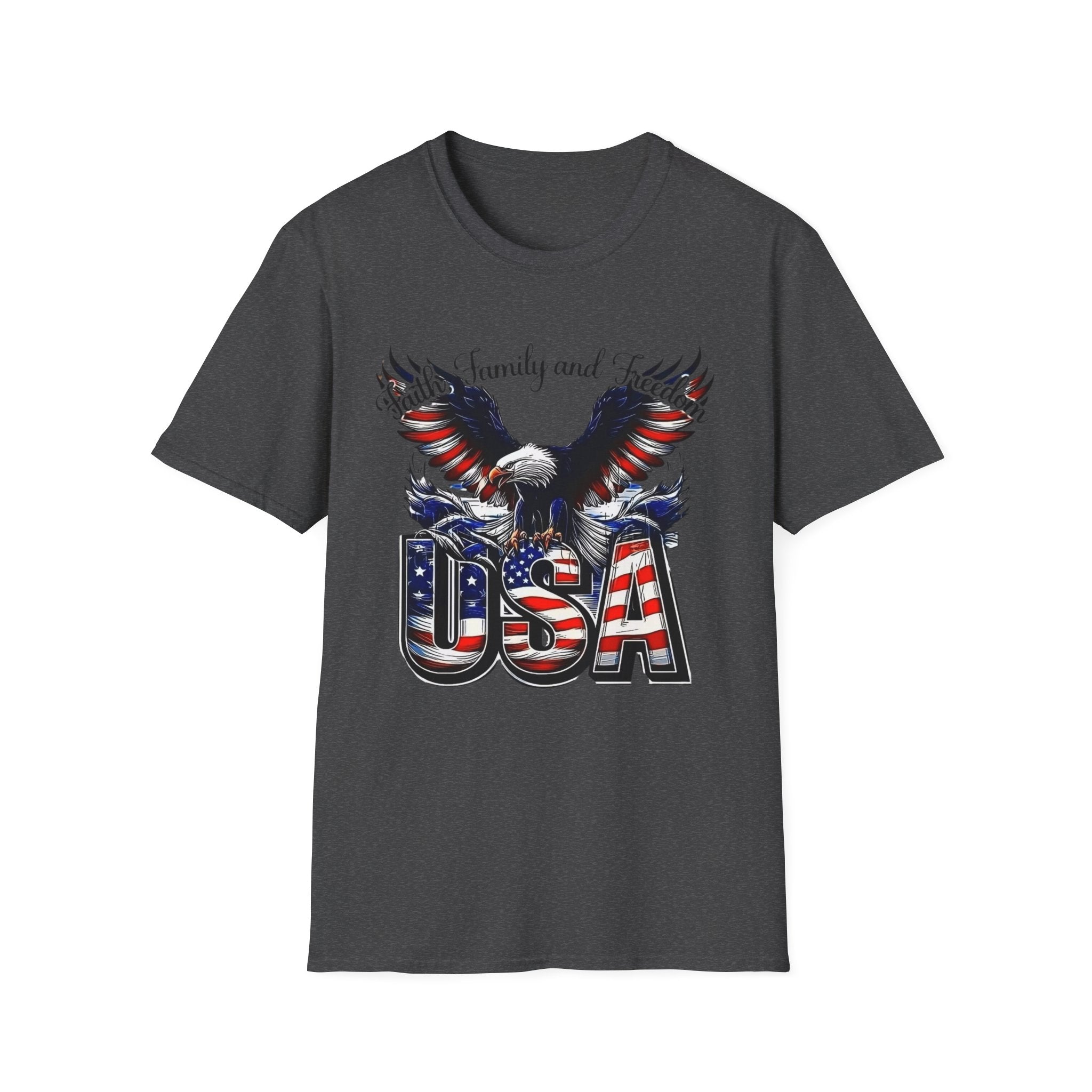 USA Eagle T-Shirt — Patriotic Bald Eagle with American Flag Text