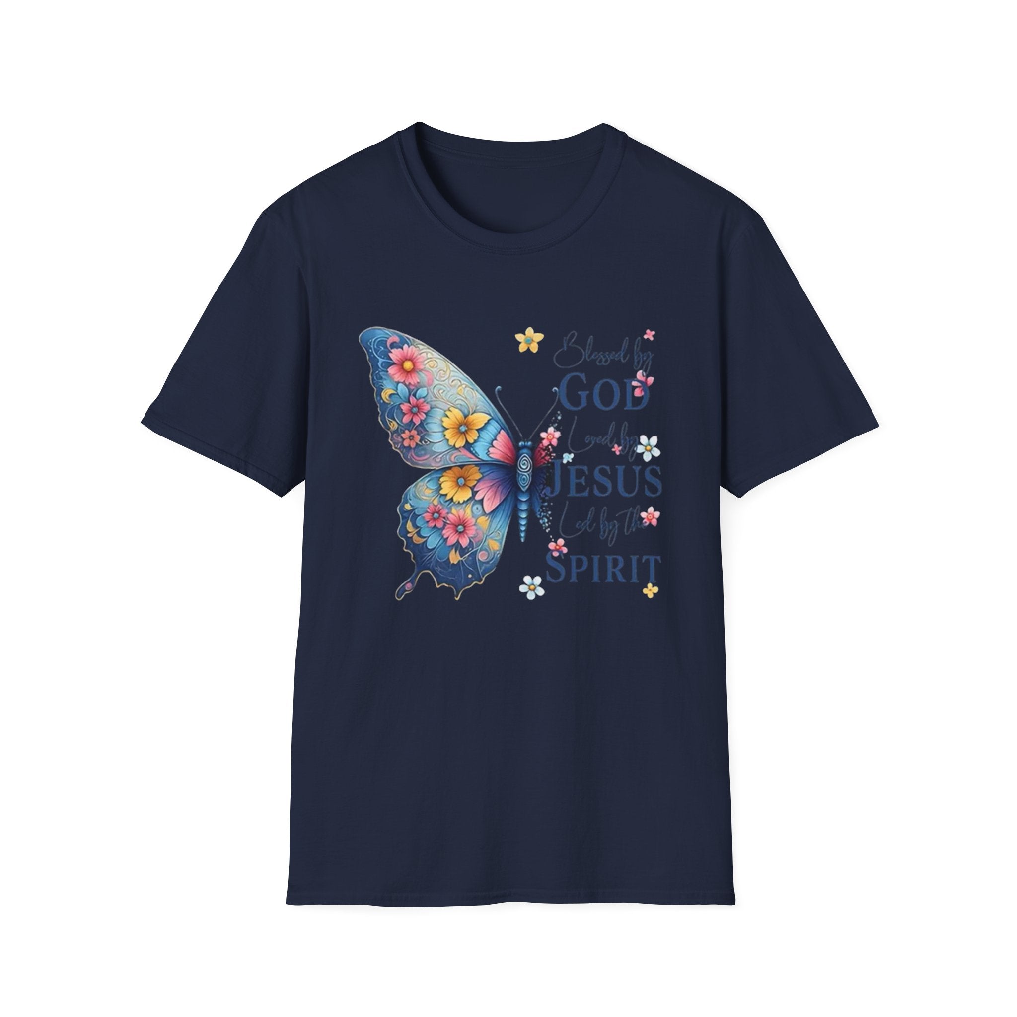 Butterfly Faith T-Shirt — "I am loved by God and held by Jesus and the Spirit" Christian Tee