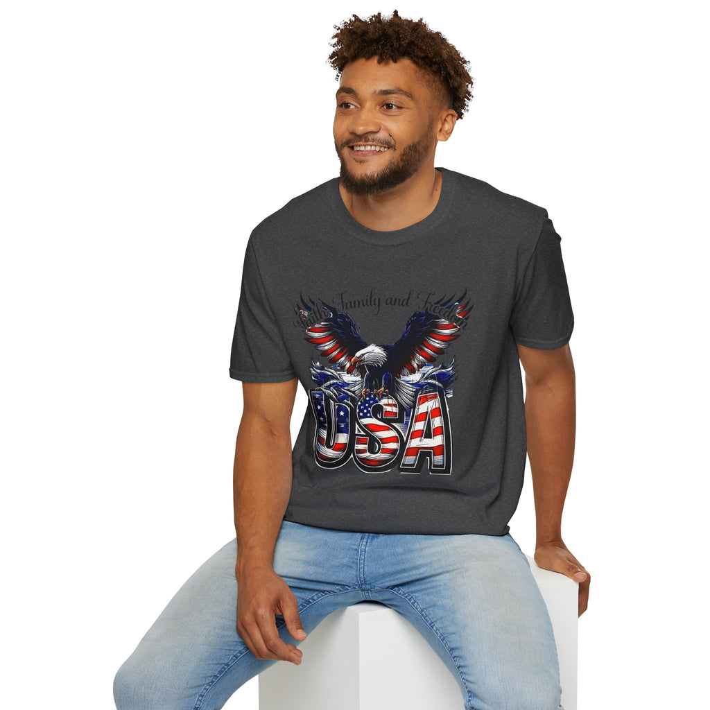 USA Eagle T-Shirt — Patriotic Bald Eagle with American Flag Text