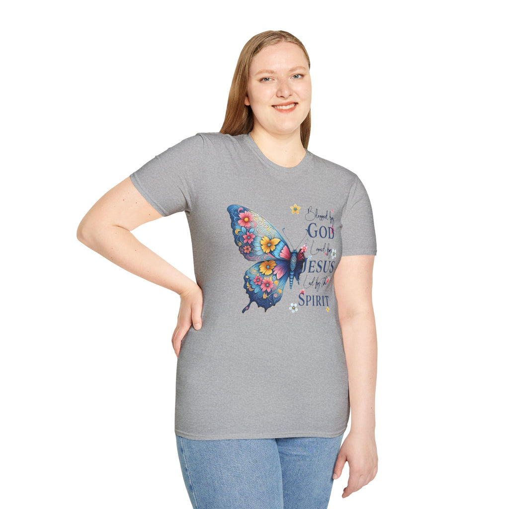 Butterfly Faith T-Shirt — "I am loved by God and held by Jesus and the Spirit" Christian Tee
