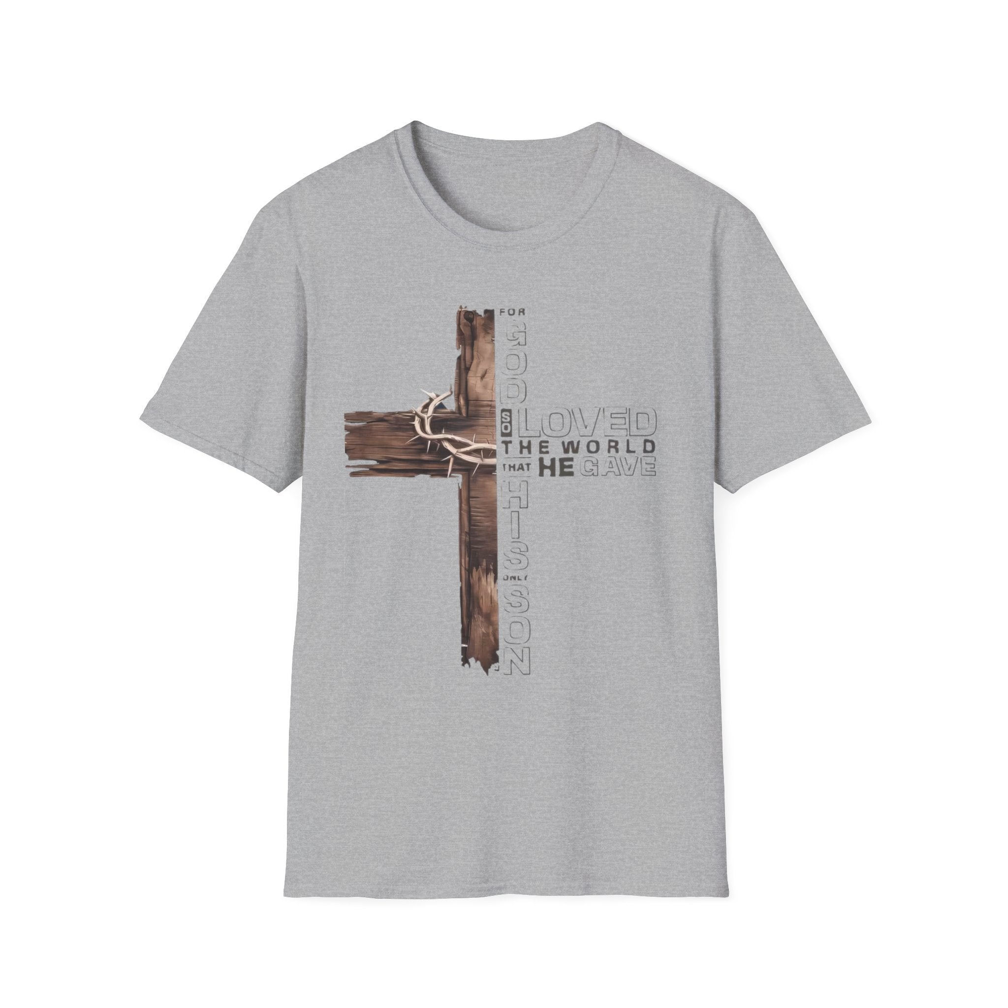 Christian Cross T-Shirt — "He Loved The World" Faith Graphic Tee