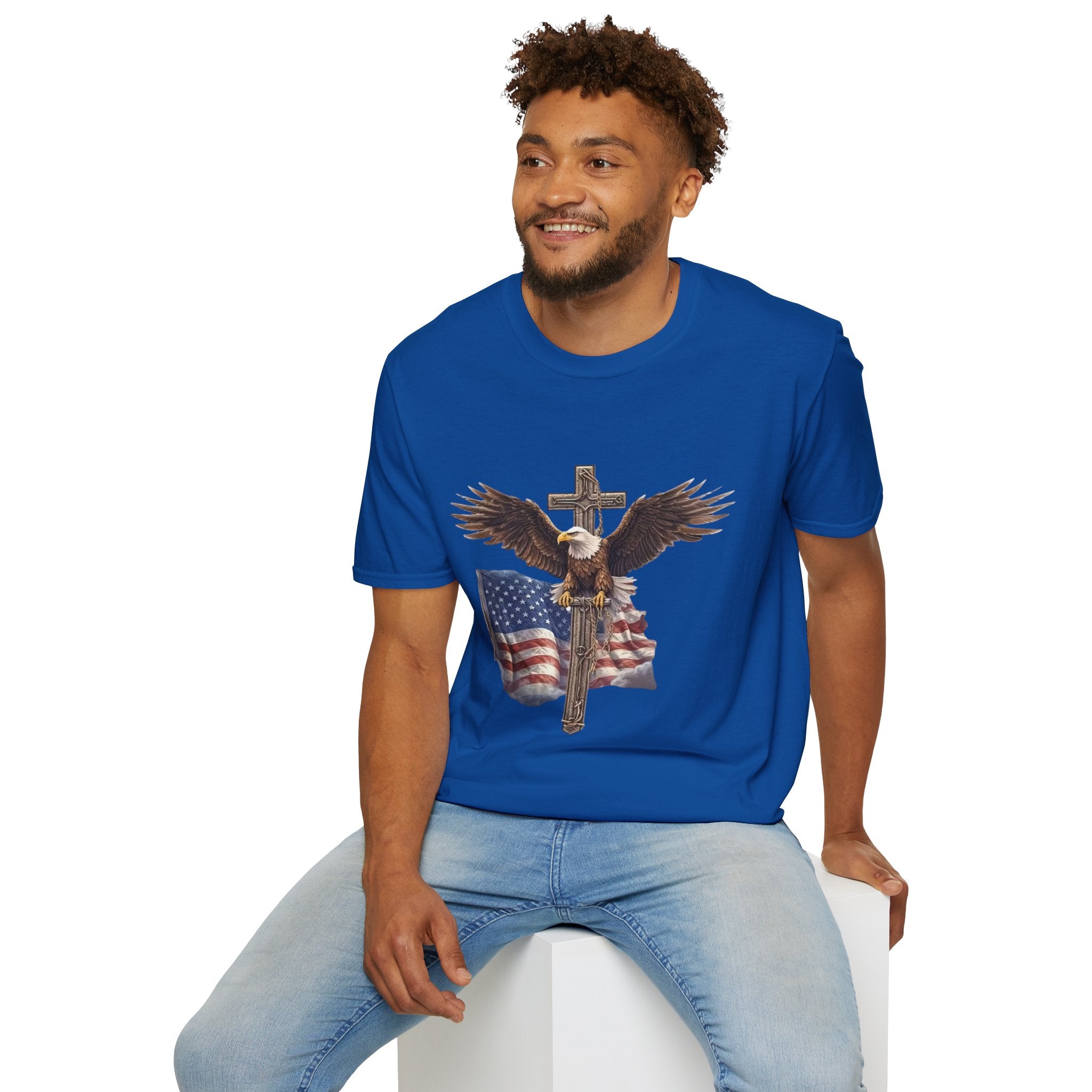 Patriotic Eagle Cross T-Shirt — American Flag Christian Tee