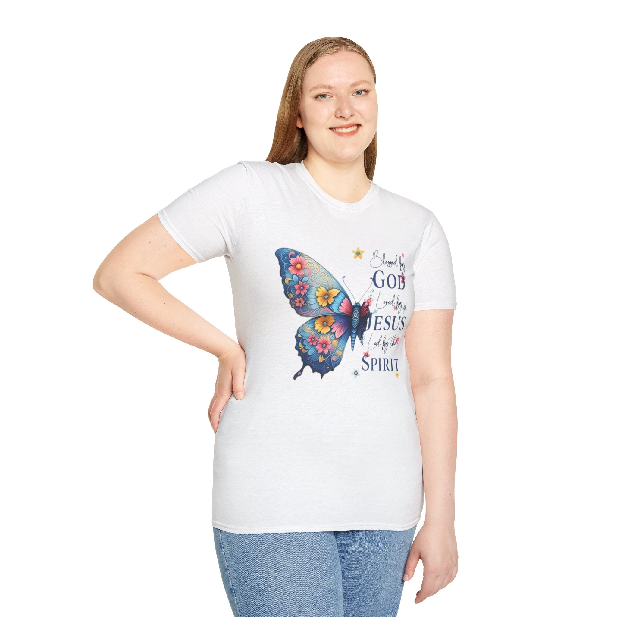 Butterfly Faith T-Shirt — "I am loved by God and held by Jesus and the Spirit" Christian Tee