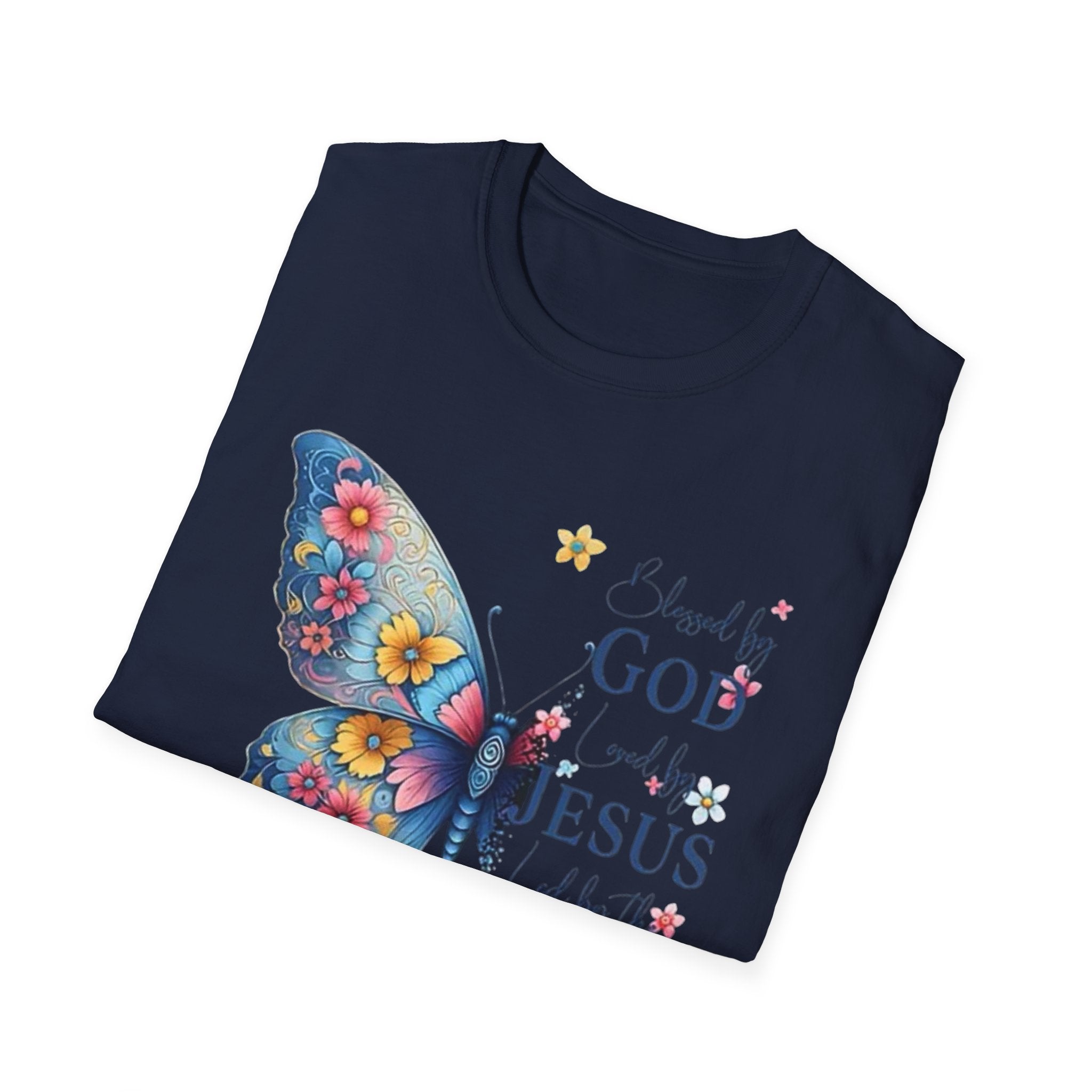 Butterfly Faith T-Shirt — "I am loved by God and held by Jesus and the Spirit" Christian Tee