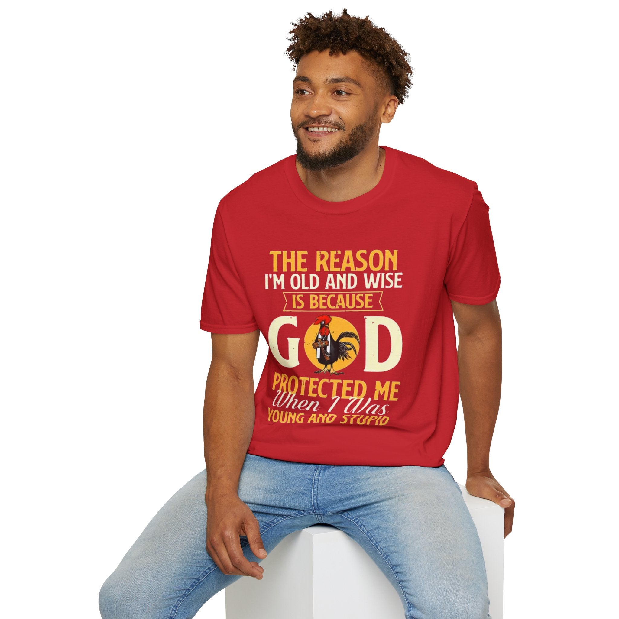 T-Shirt — "The Reason I’m Old and Wise Is Because God Protected Me When I Was Young and Stupid" Christian Faith Tee