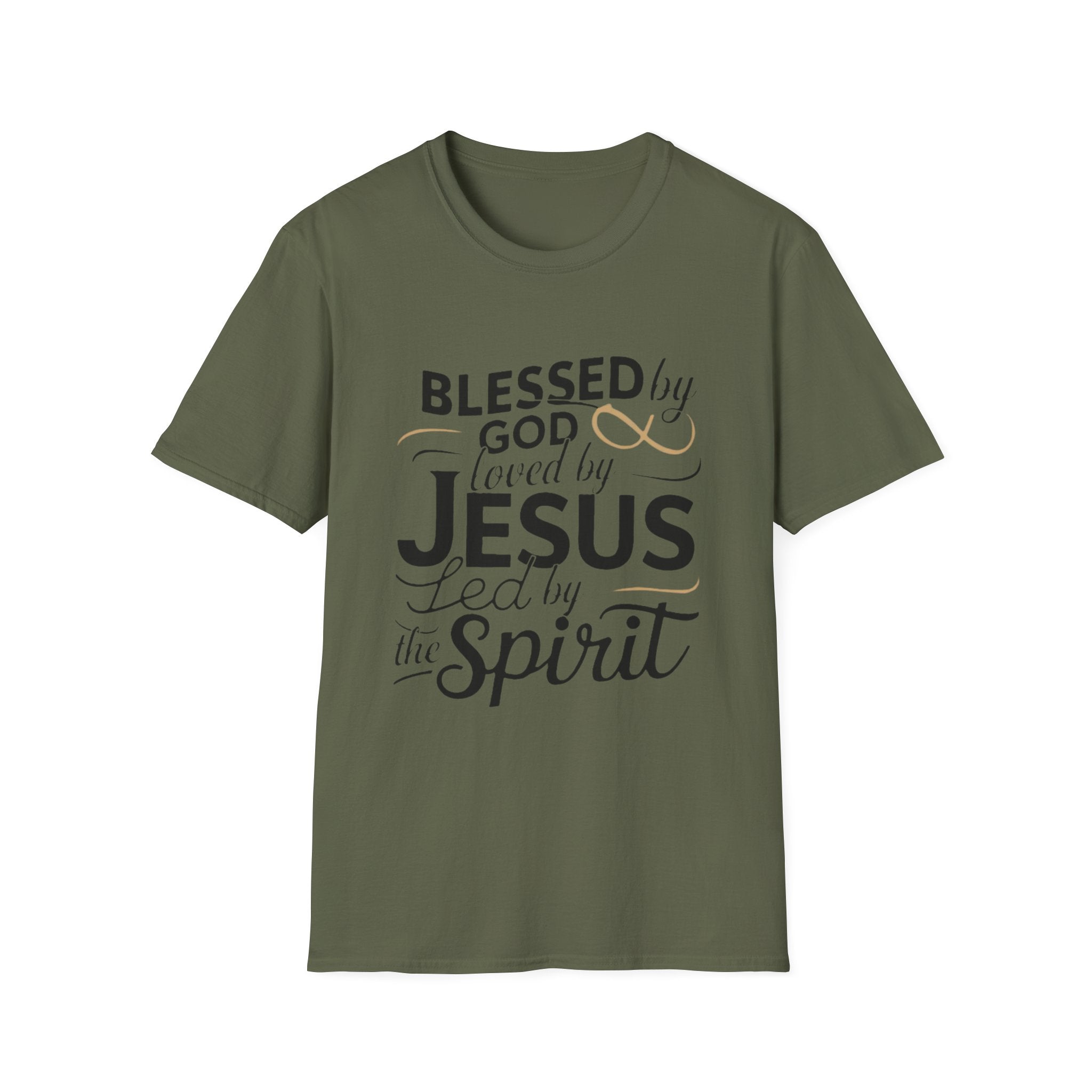 Jesus Blessed by God Faith T-Shirt — "Blessed by God, Loved by Jesus, Led by the Spirit" Christian Tee