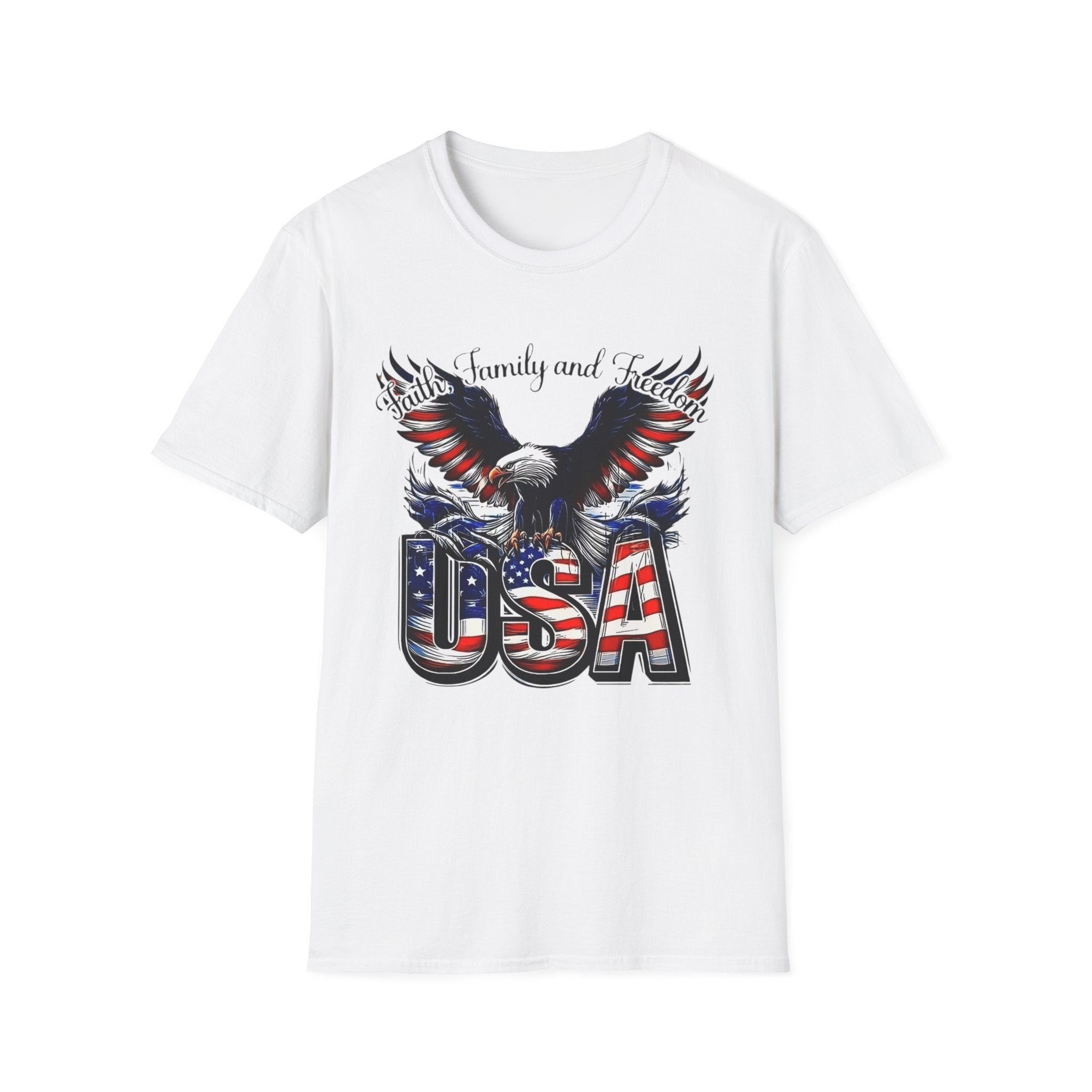 USA Eagle T-Shirt — Patriotic Bald Eagle with American Flag Text