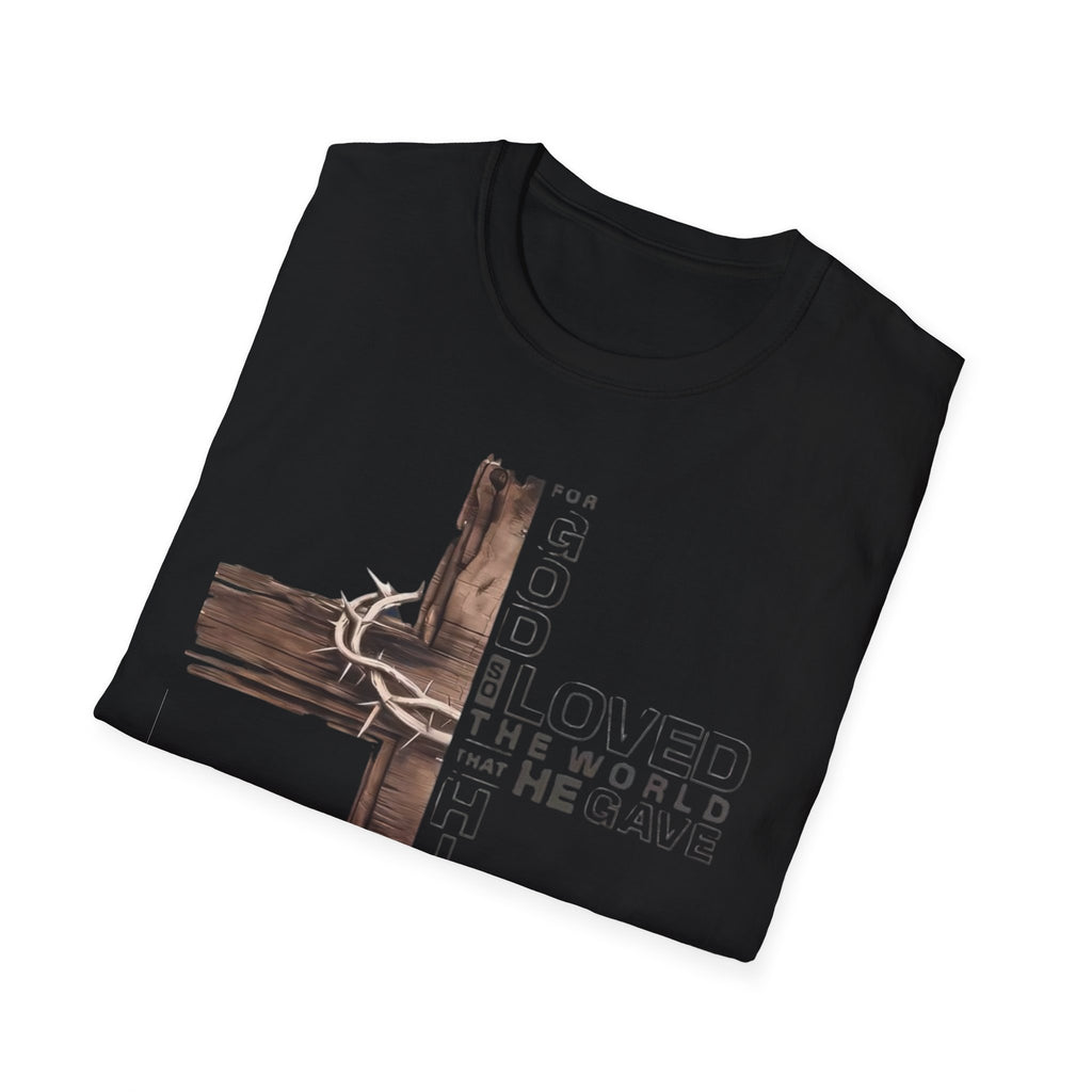 Christian Cross T-Shirt — "He Loved The World" Faith Graphic Tee