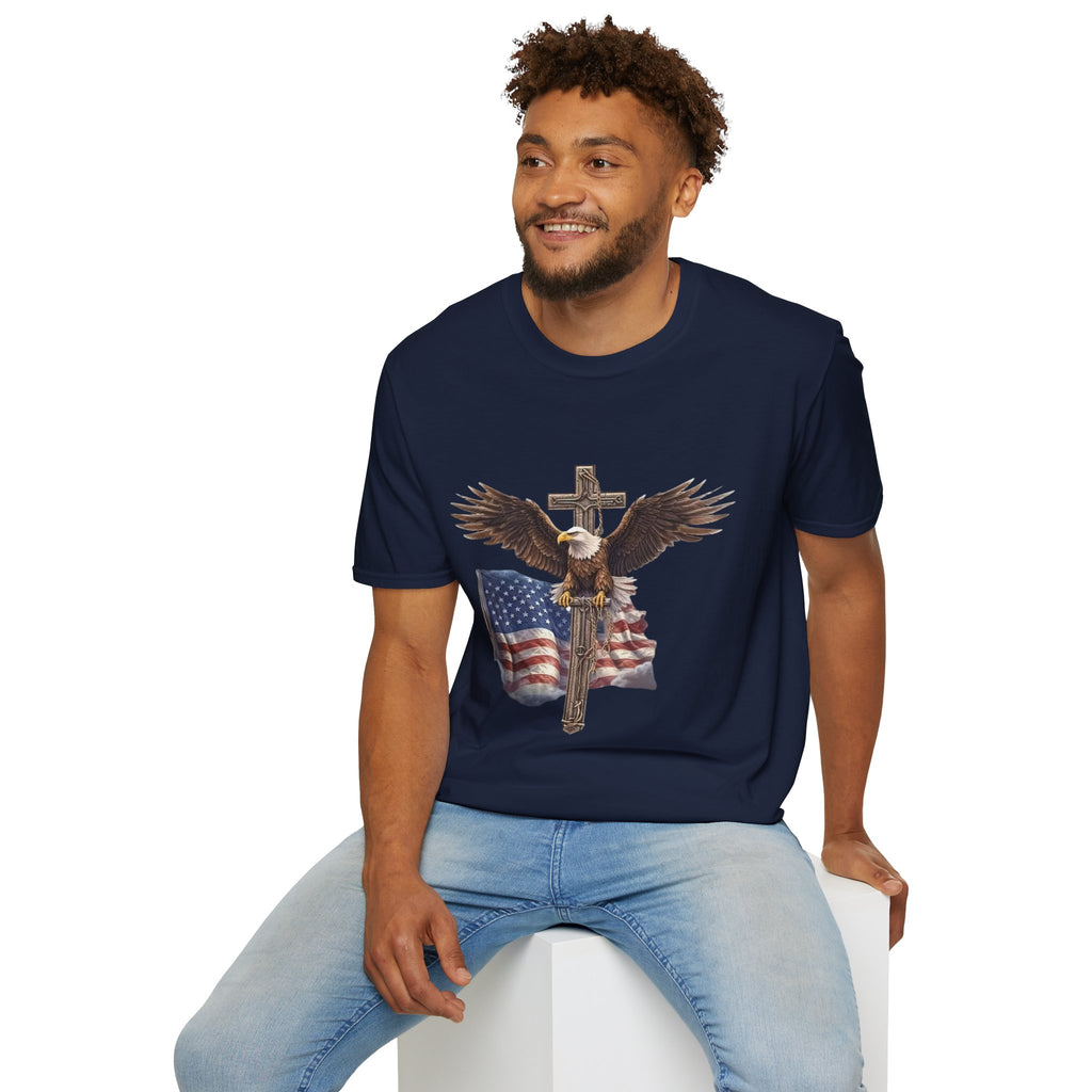 Patriotic Eagle Cross T-Shirt — American Flag Christian Tee