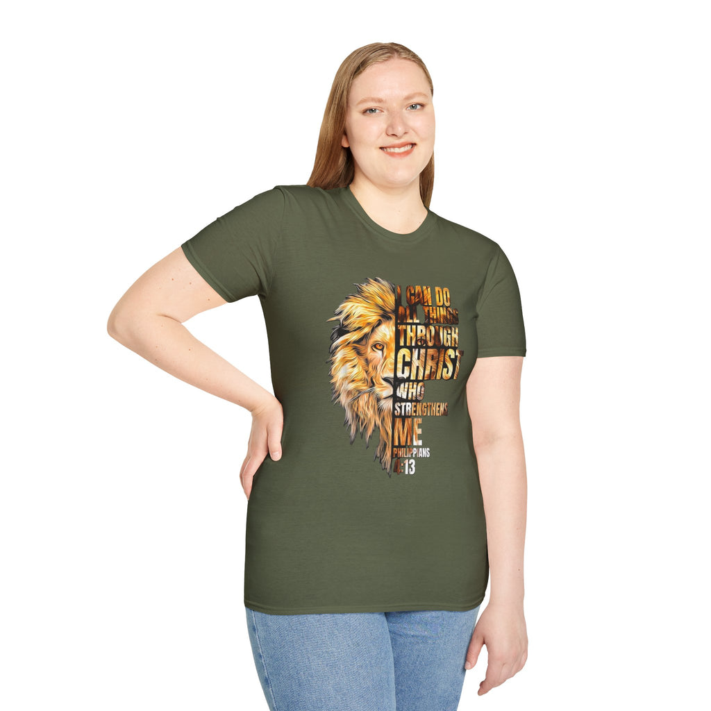 Christian Lion T-Shirt — "I Can Do All Things Through Christ Who Strengthens Me" Inspirational Tee