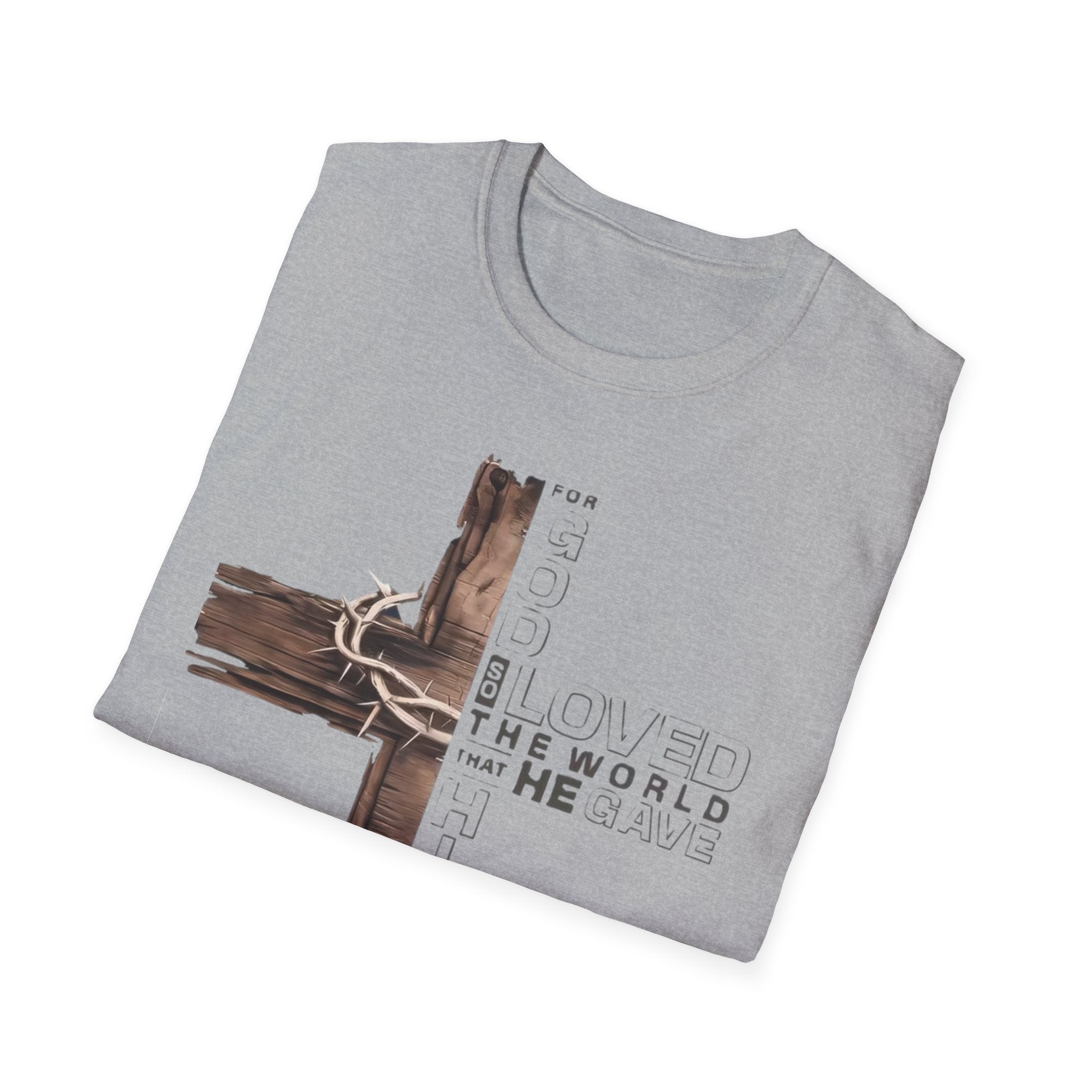 Christian Cross T-Shirt — "He Loved The World" Faith Graphic Tee