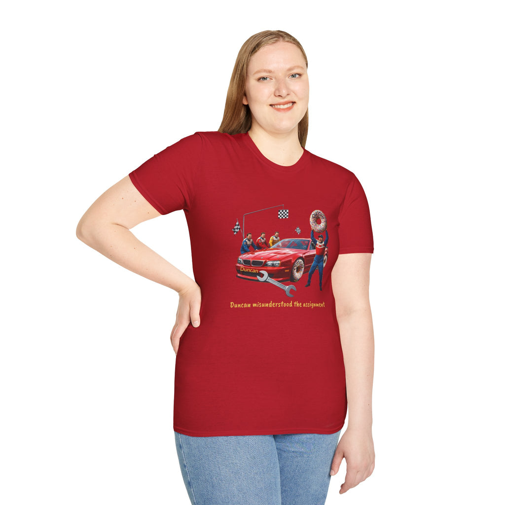 Duncan Misunderstood the Assignment Nascar T-Shirt | Funny Car Donut Racing Design