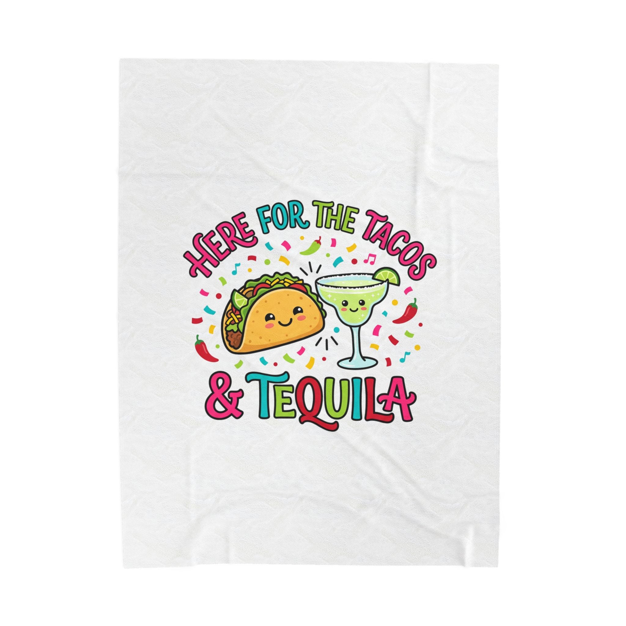 Here for the Tacos & Tequila Velveteen Plush Blanket | Cinco de Mayo, fiesta humor