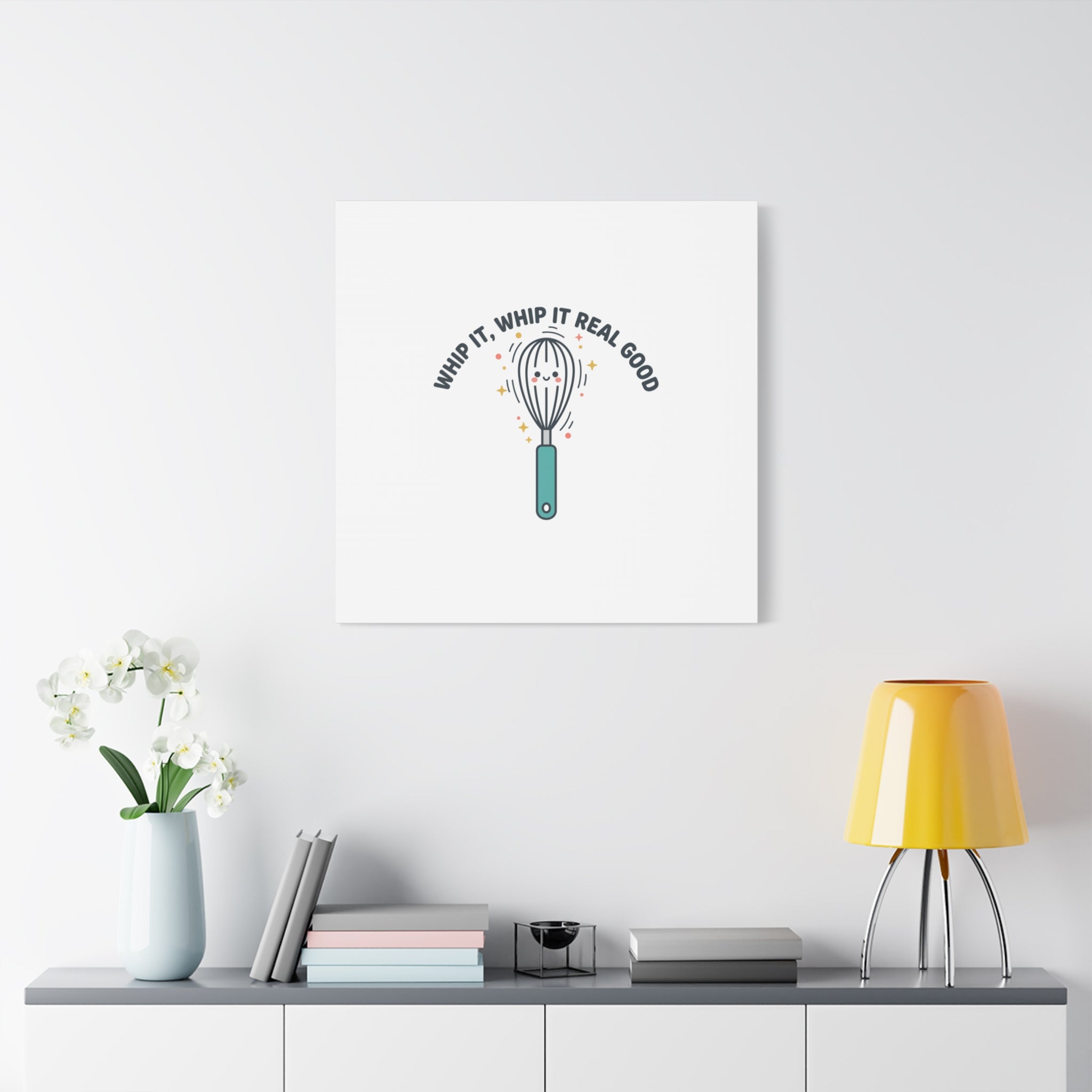 Whip It, Whip It Real Good Canvas | Kitchen Pun Minimalism, Cooking Humor