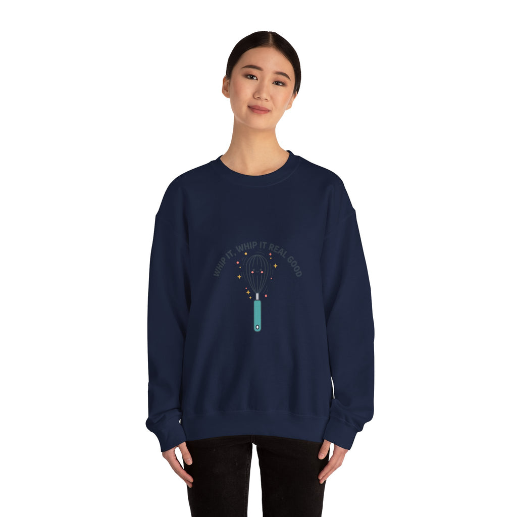 Whip It Whip It Real Good Crewneck Sweatshirt | kitchen pun, cooking humor