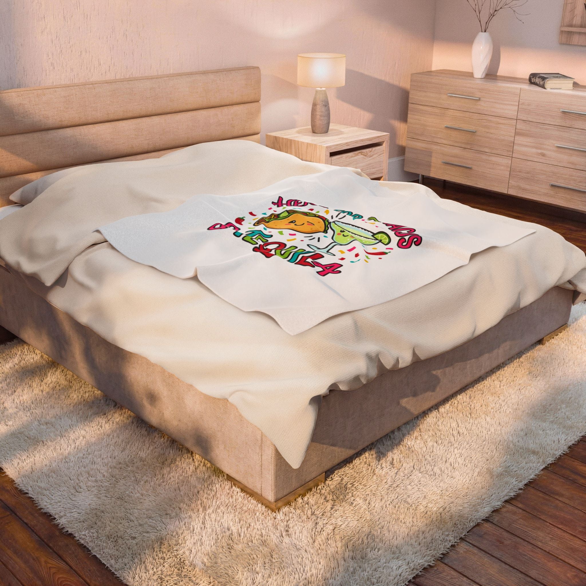 Here for the Tacos & Tequila Velveteen Plush Blanket | Cinco de Mayo, fiesta humor