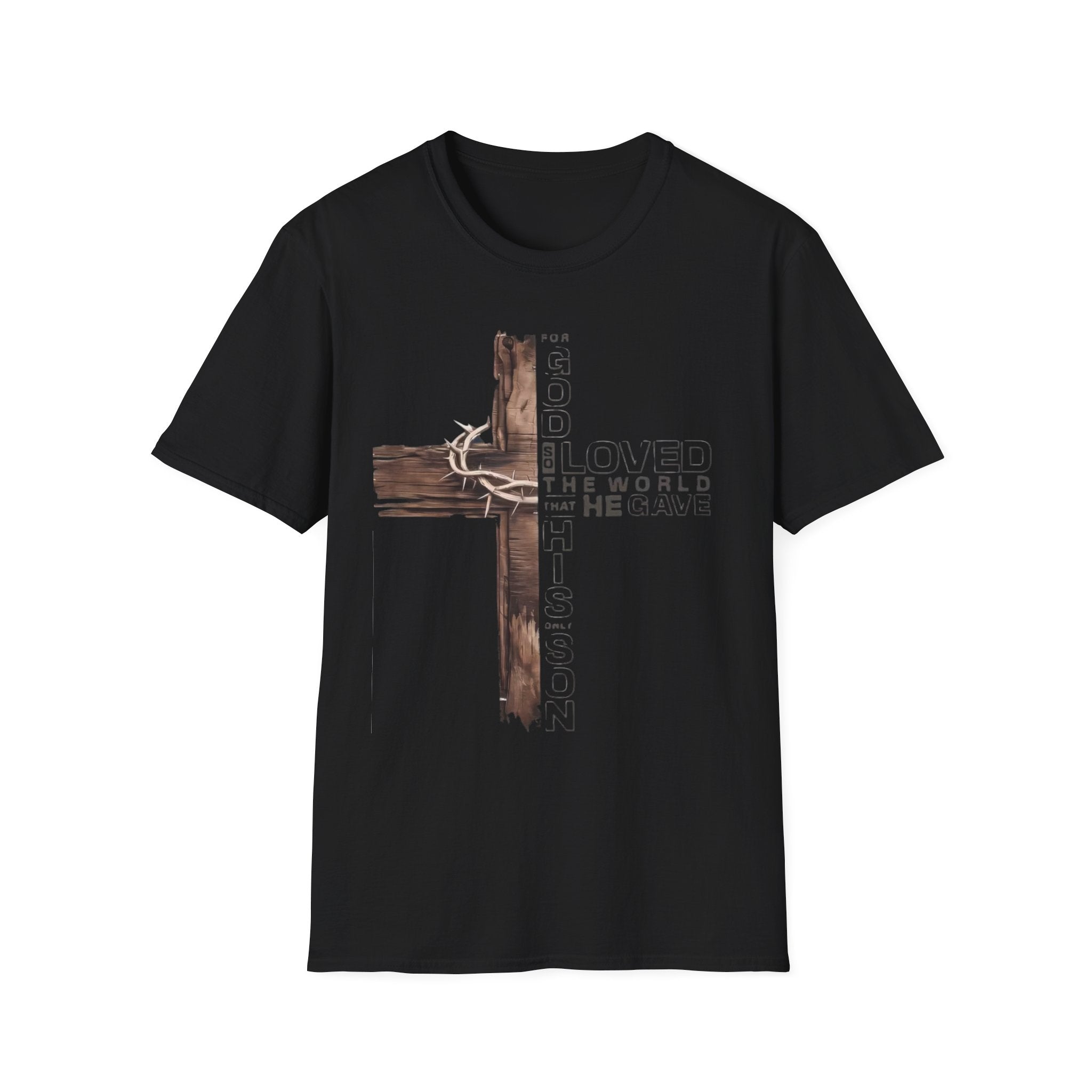 Christian Cross T-Shirt — "He Loved The World" Faith Graphic Tee